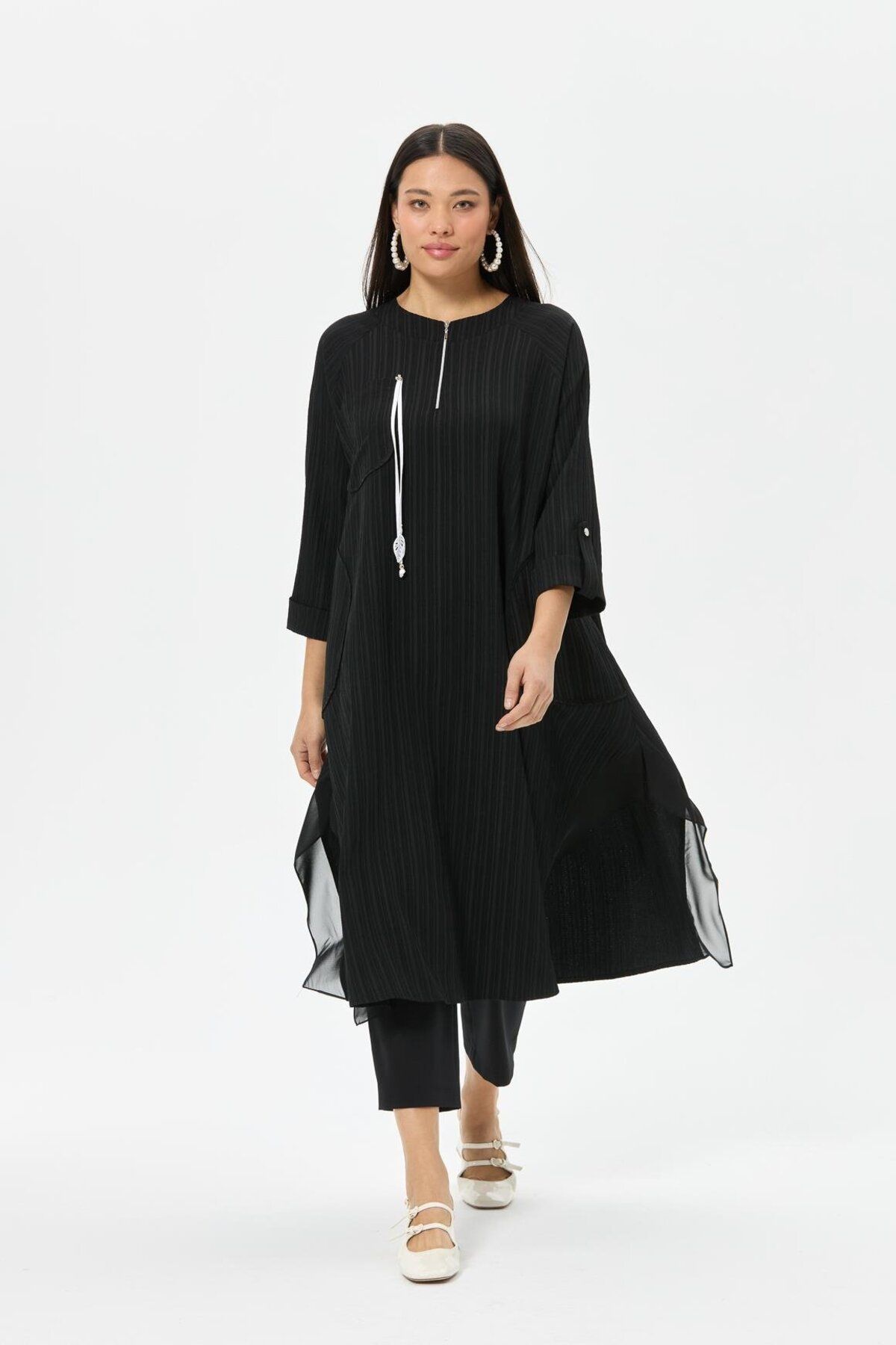 Esswaap-Tassel and Chiffon Detailed Tunic Black 3