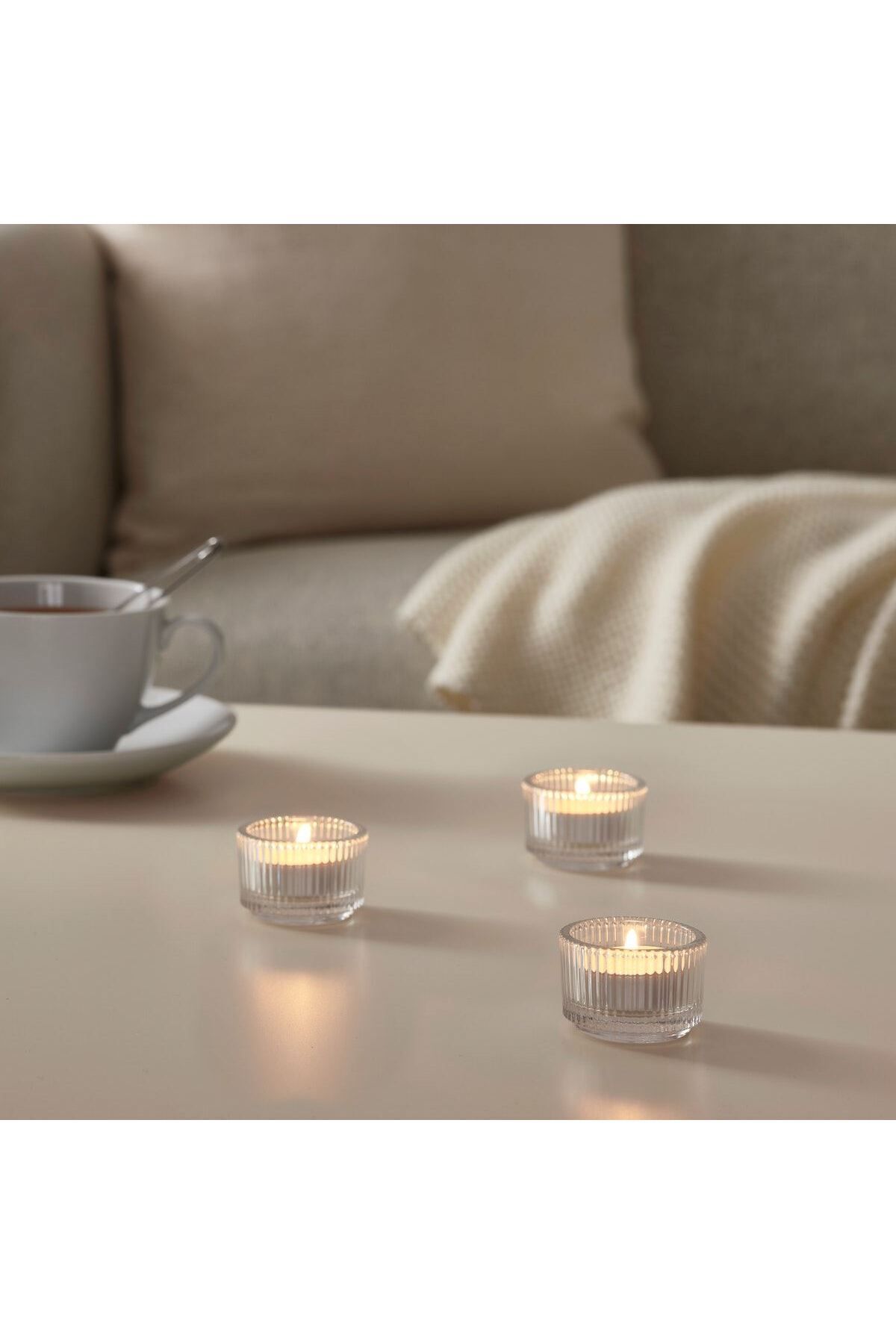 IKEA Finsmak Cam Tealight Mumluk, Çap: 3.5 cm, 3'lü Set
