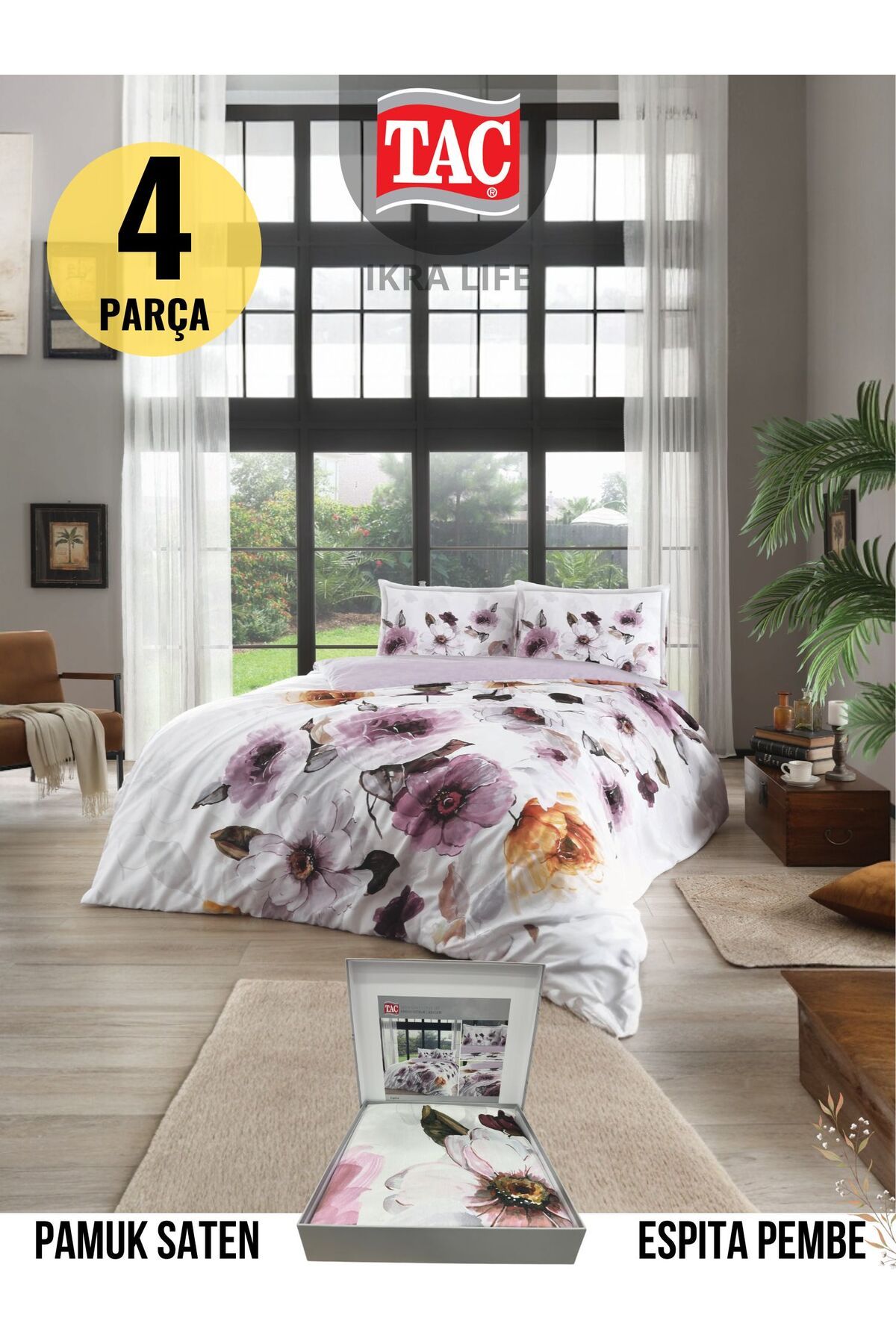 Taç Espita Pembe V1 Çift Kişilik Saten Nevresim Takımı