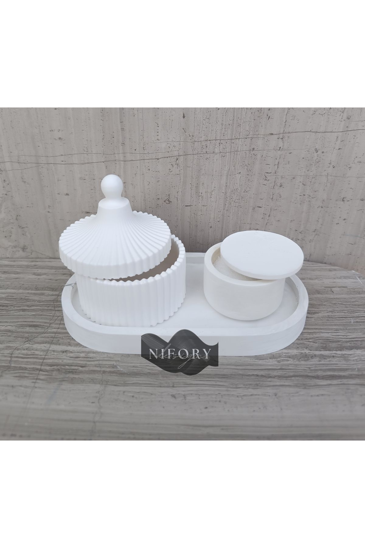 Nifory 520-N030 Dekoratif Beton Sunum Aksesuar Set Beton Biblo Organizer Takımı Çok Amaçlı Dekoratif Set
