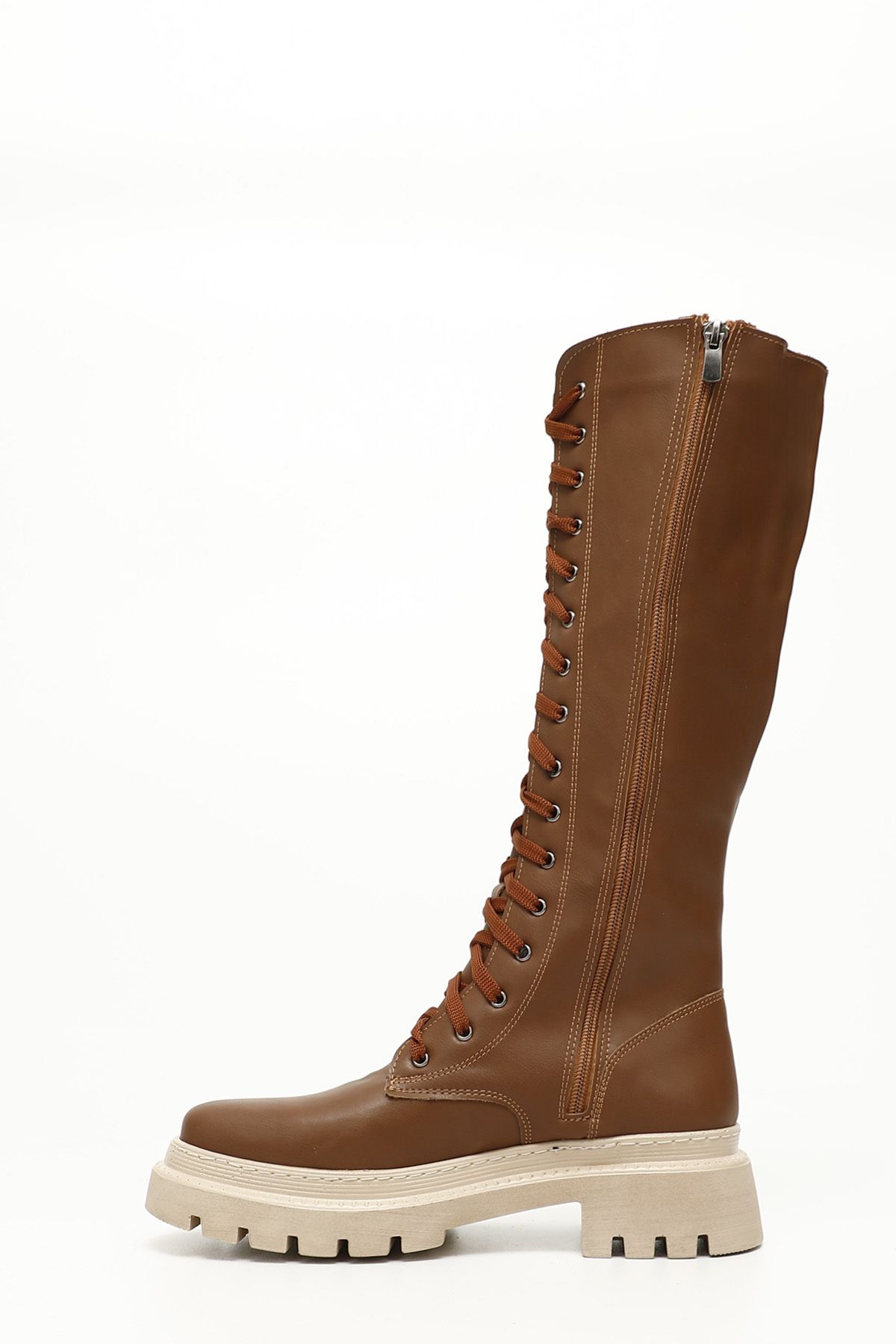 GÖNDERİ(R)-Damen / Mädchen Tan Gön Runde Zehe Absätze Schnürung Reißverschluss Damen Casual Post Stiefel 37401 4
