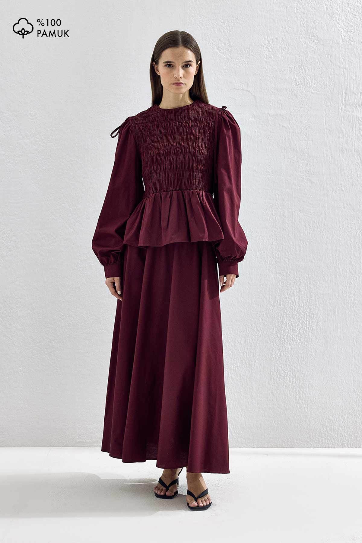 Hooopstore Gipe Detaylı Bordo Etek Takım