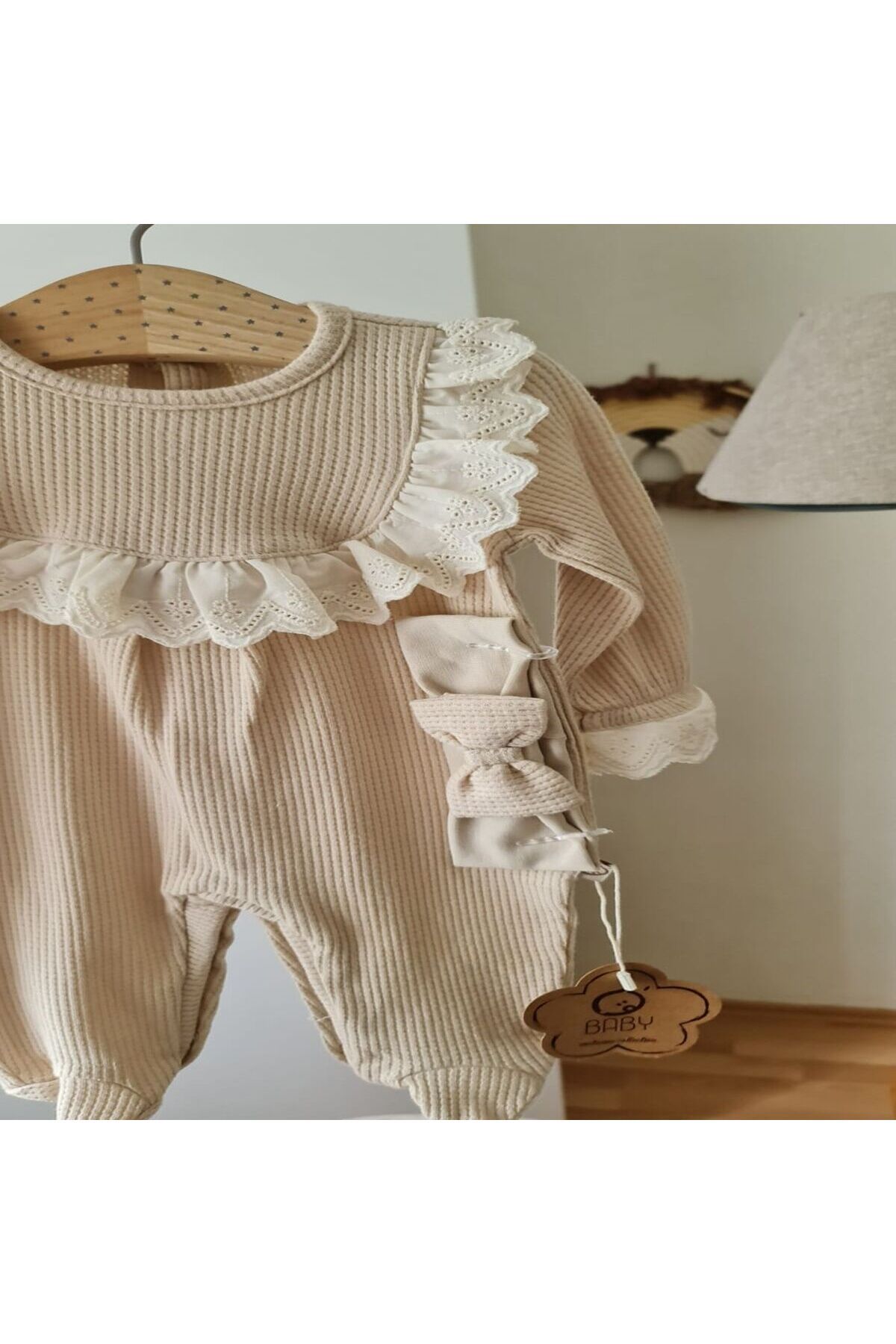 COLORFULLCLİPS Fistolu Waffle Tulum Bej-0-3 ay
