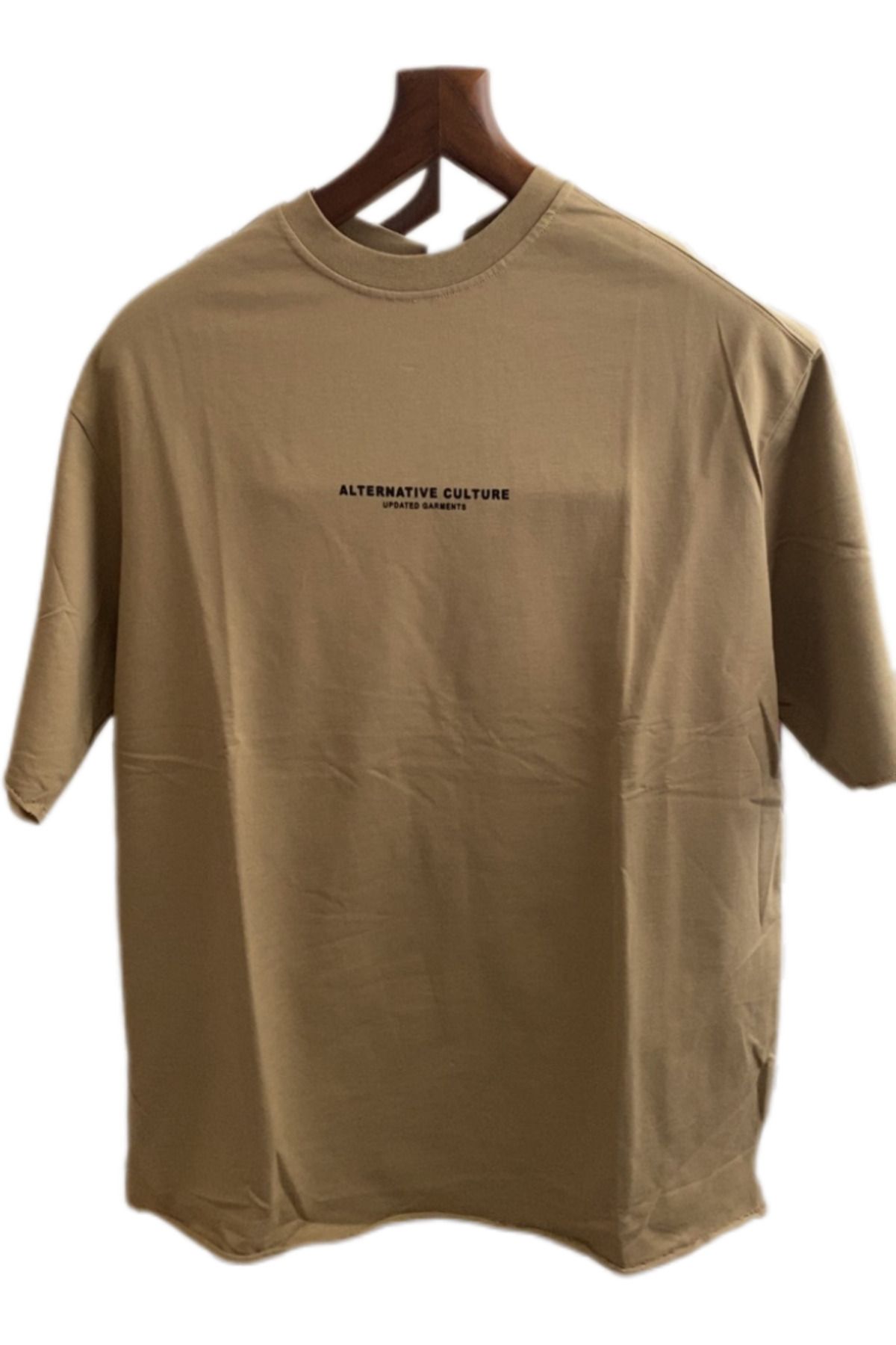 Retro T-shirt bisiklet yaka esnek kumaş bol kesim