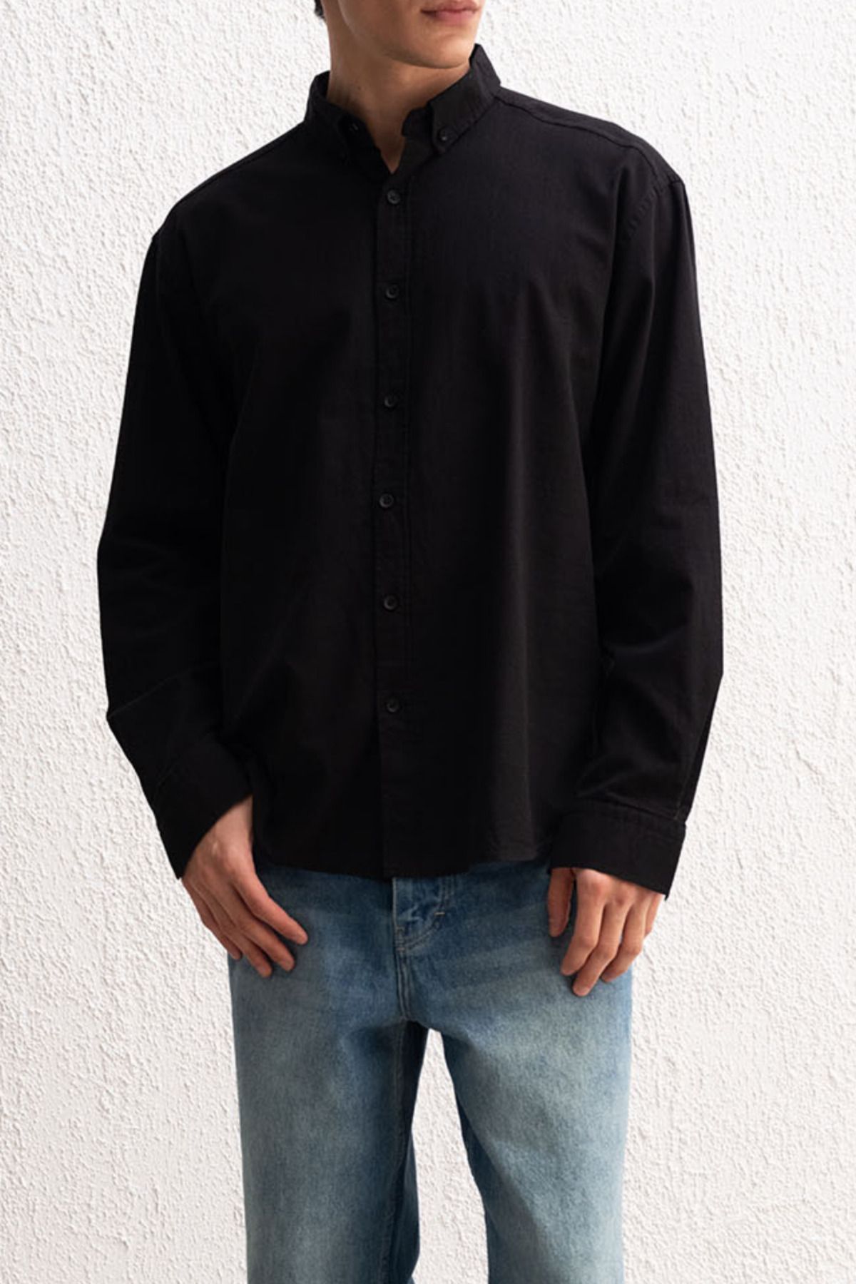 MODA Siyah Keten Oversize Gömlek