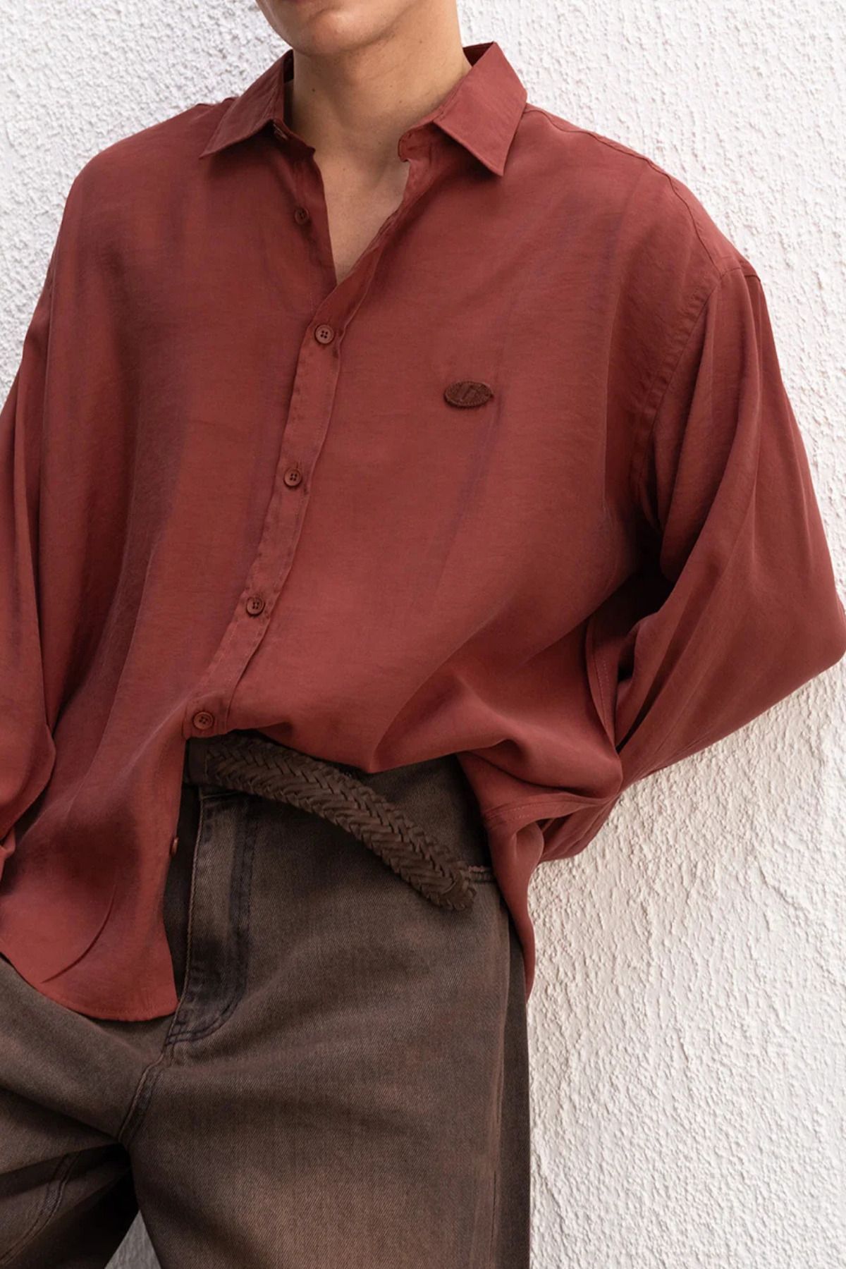 MODA Kiremit Logolu Oversize Gömlek
