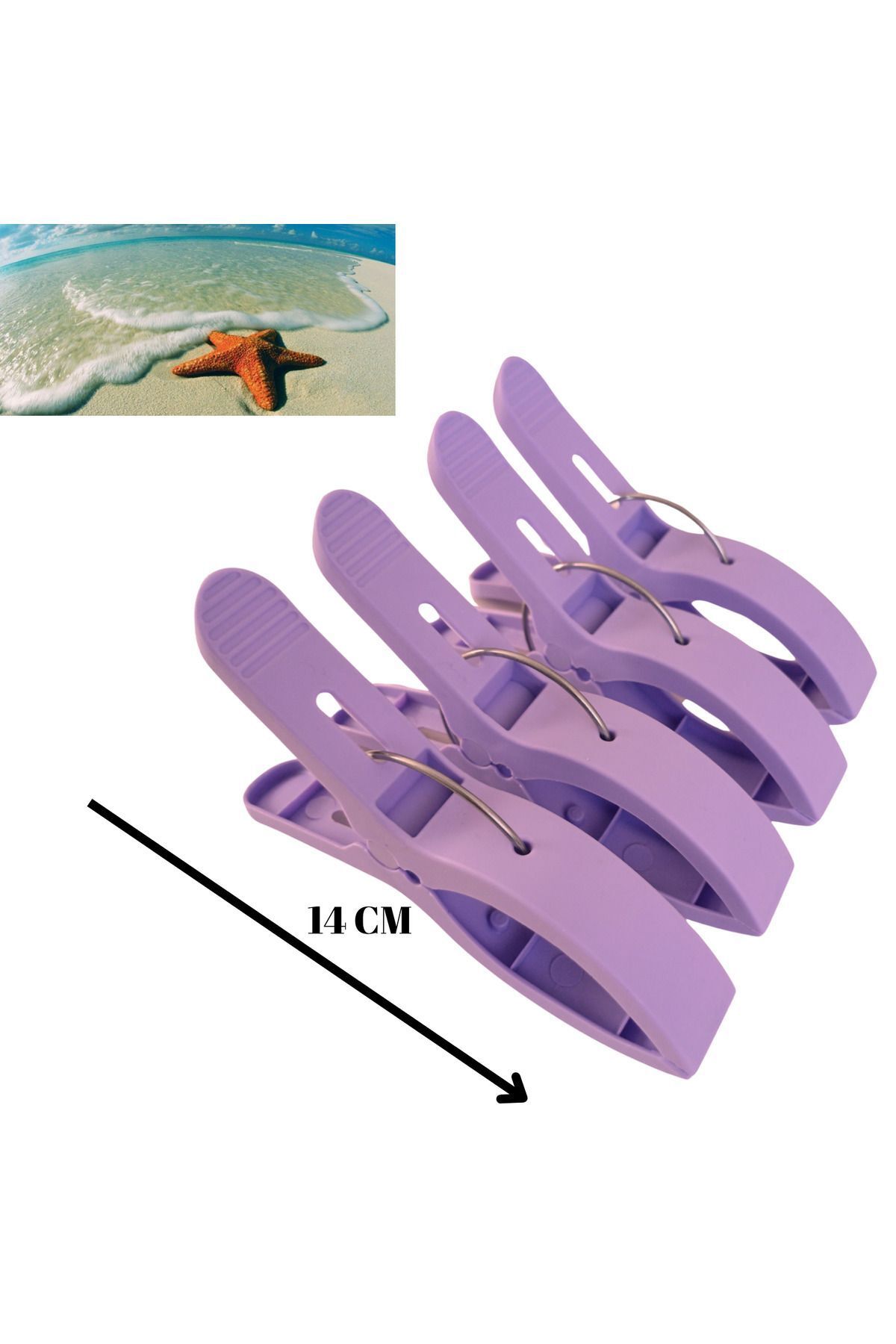 Frater Home Lila 4'lü Büyük Boy (14 CM) Plaj Havlu Mandalı Plaj Havlu Tutucu Havlu Klipsi Şezlong Sabitleyici