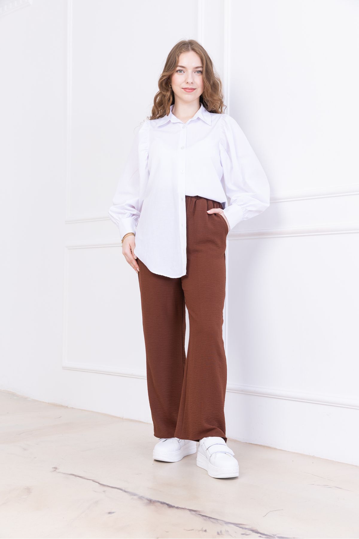 Butik MissBelinayFashion Beli lastikli aerobin kumaş pantolon