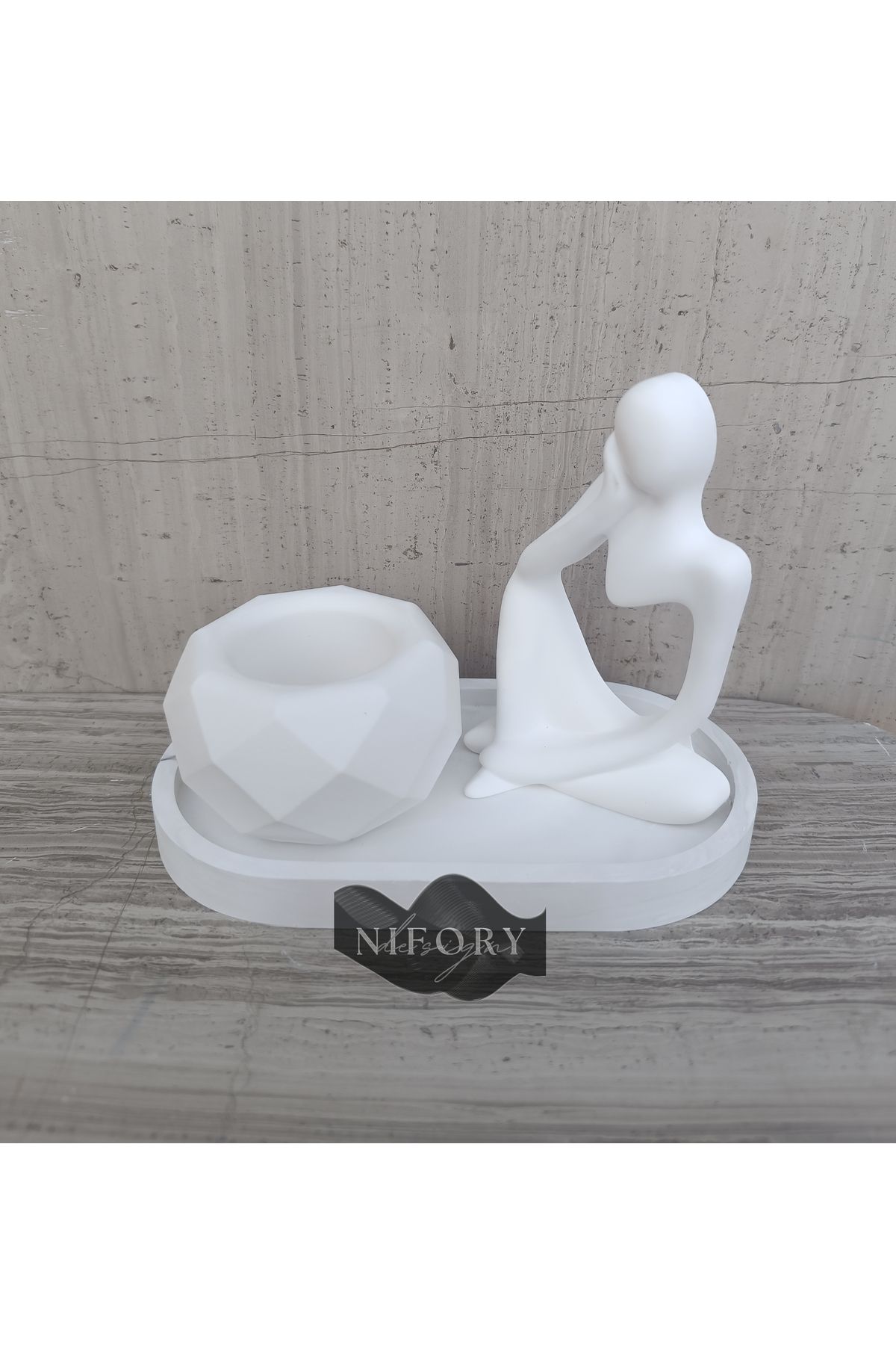 Nifory 520-N034 Dekoratif Beton Sunum Aksesuar Set Beton Biblo Organizer Takımı Çok Amaçlı Dekoratif Set