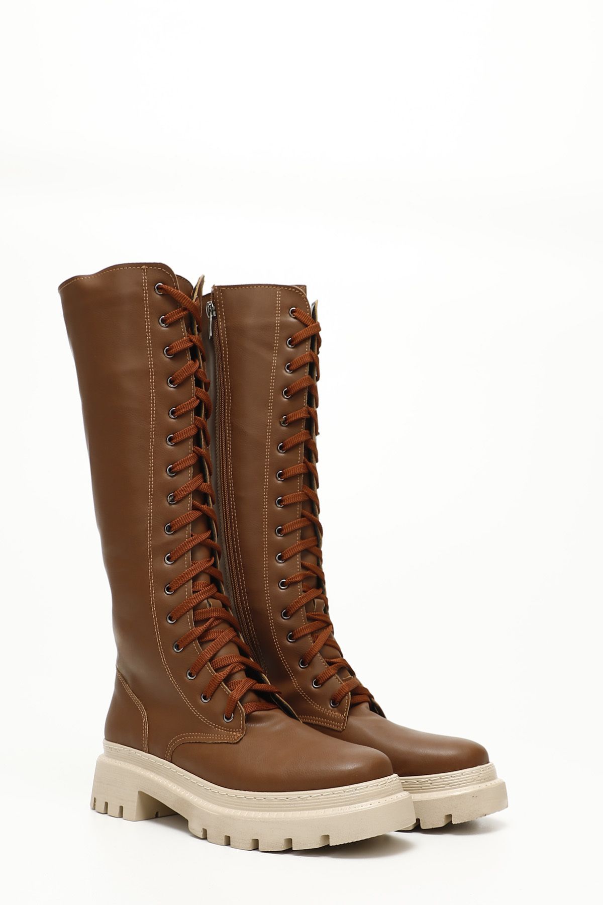 GÖNDERİ(R)-Damen / Mädchen Tan Gön Runde Zehe Absätze Schnürung Reißverschluss Damen Casual Post Stiefel 37401 3