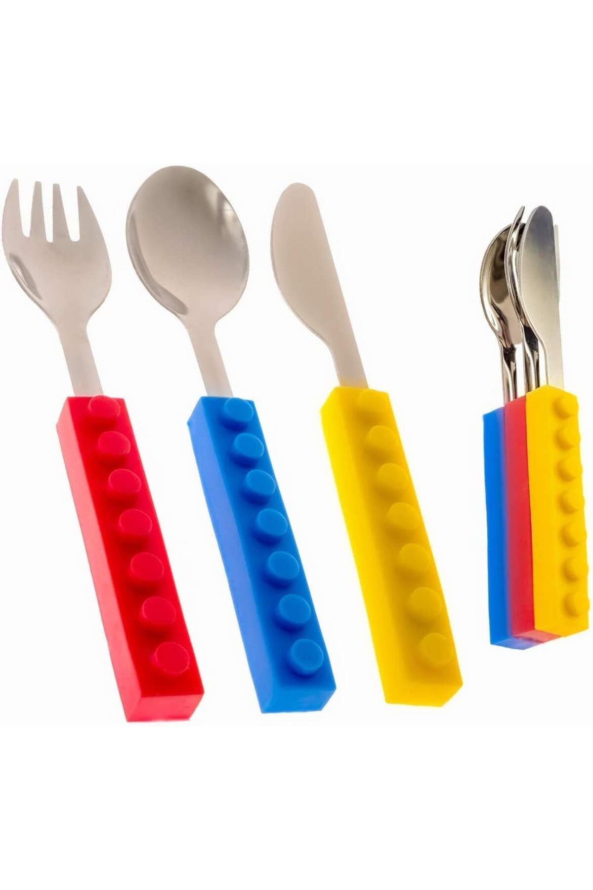 COOYA-Set of 3 Interlocking Block Kids Silverware,with Toddler Knife,Non-BPA,Soft & Safe,for Kids 5