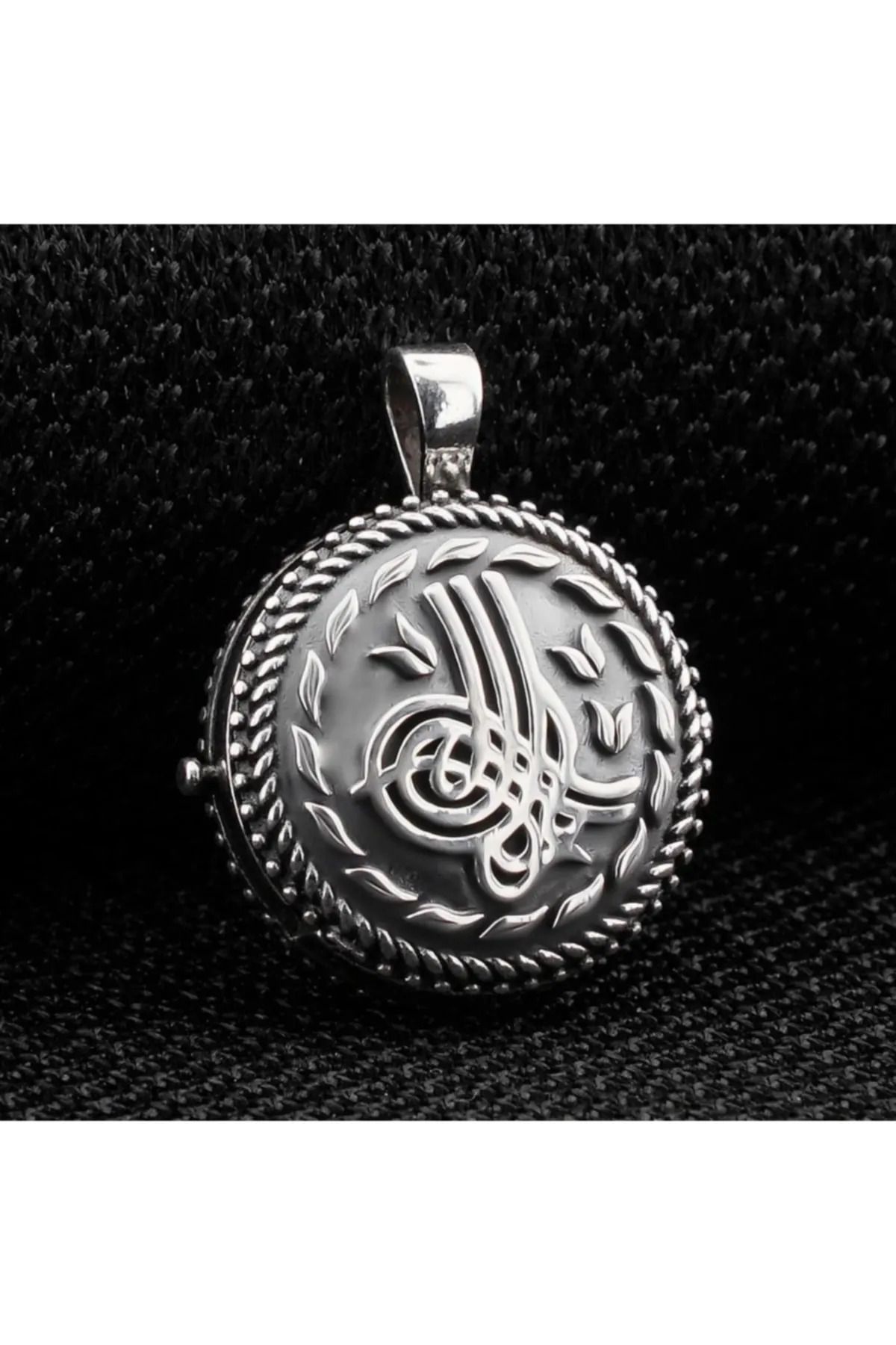 MODA925 925 Ayar Gümüş Çift Taraflı Osmanlı Tuğralı Açılabilen Muska Cevşen Kolye