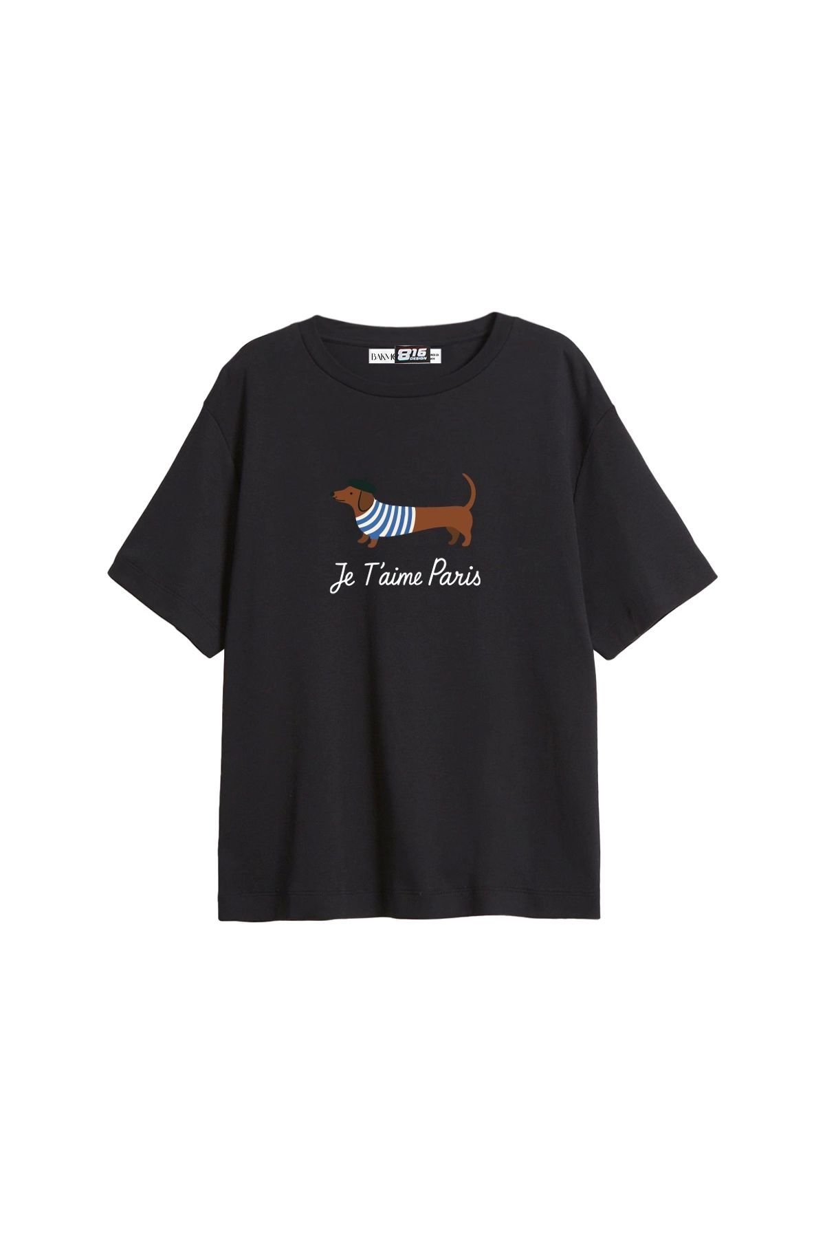CİNEMA MODA Je T'aime Paris Baskılı Relaxed Fit Siyah Kadın Tshirt