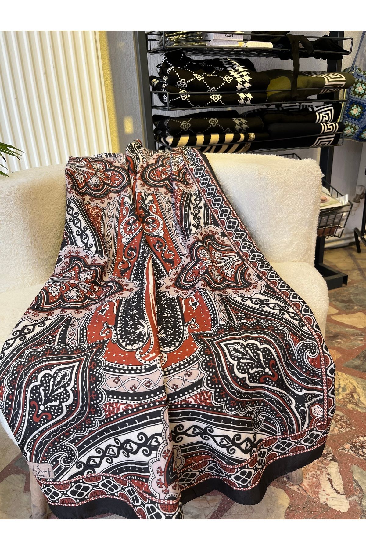 Neva Etnik Desen Şal Bambu Kumaş