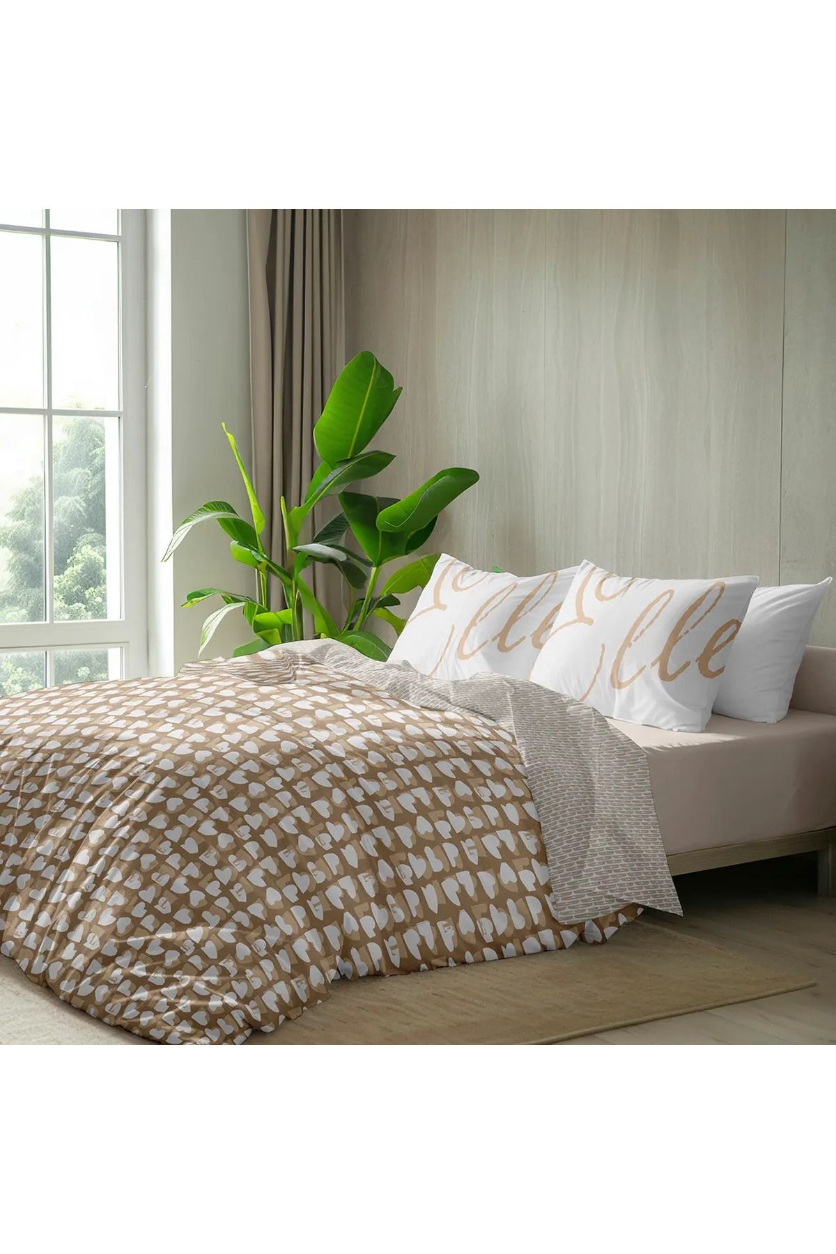 ELLE HOME Amor Çift Kişilik Nevresim Takımı - Bej