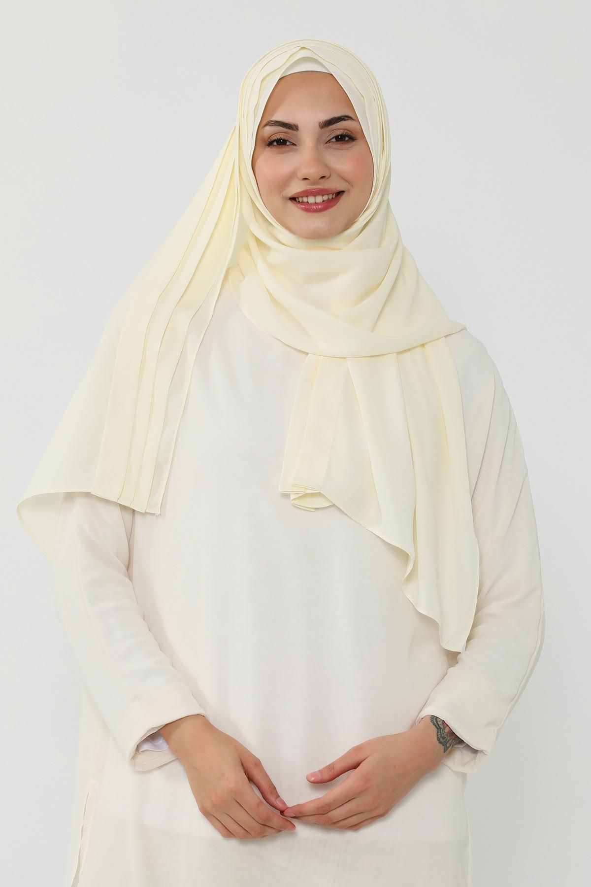 Aisha's Design Penye İç Boneli Pileli Krep Şal,PS-47