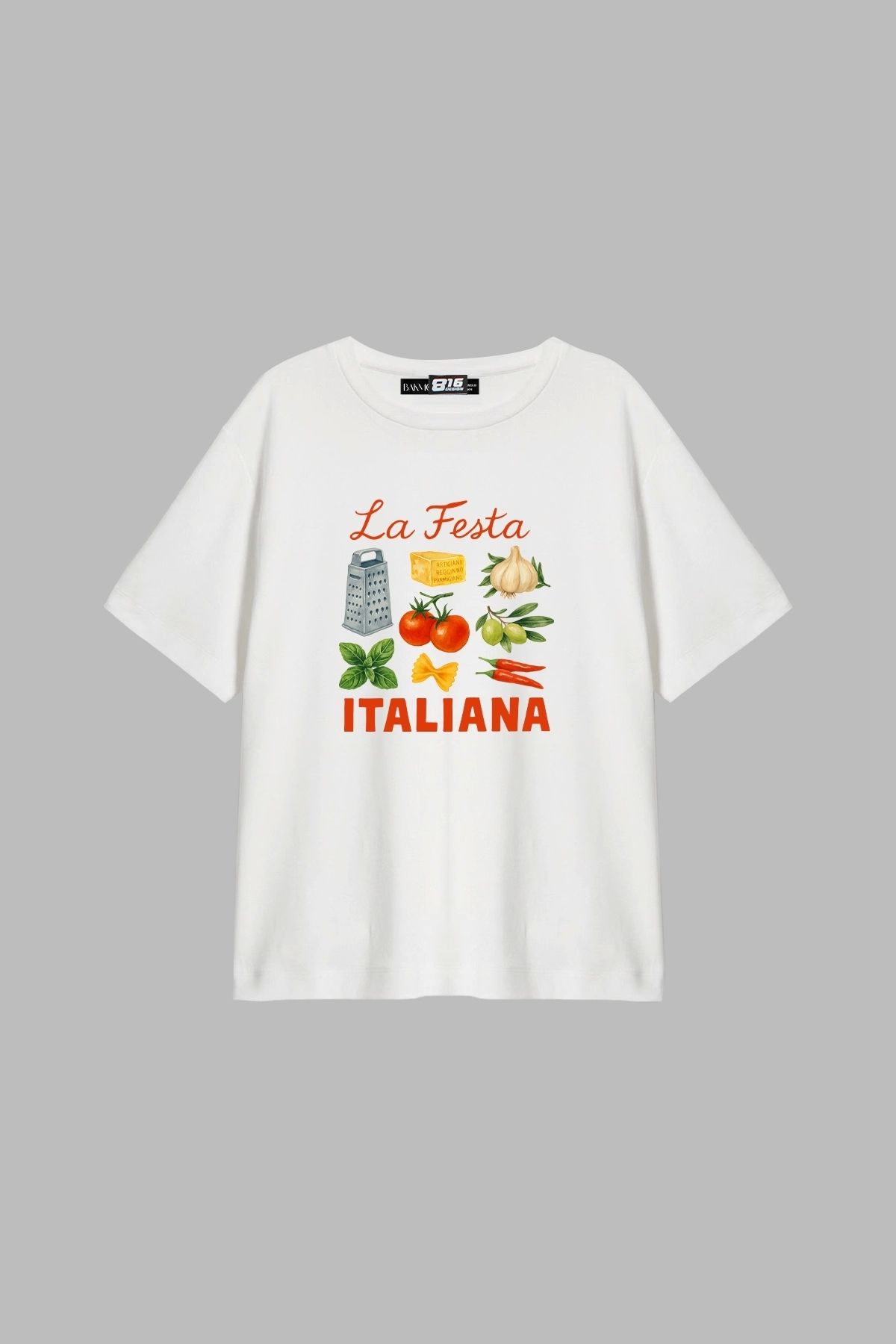 CİNEMA MODA La Festa İtaliana Baskılı Relaxed Fit Beyaz Kadın Tshirt