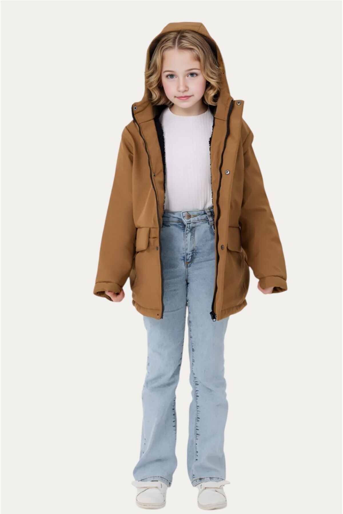 Outriverkids-Girl's Plum Fur Fleece Water & Wind Proof Hooded 3 Pocket Winter Coat & Parka 3