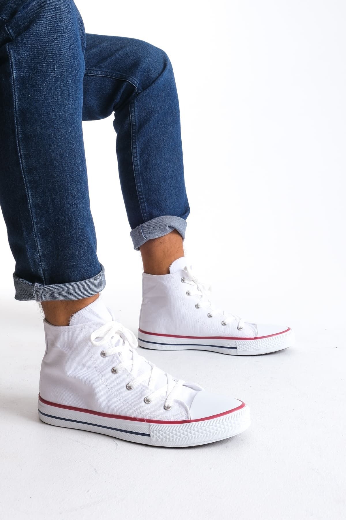 Joy Ayakkabı JY0423 AXE Bağcıklı Keten Kumaş Erkek Günlük Sneaker Ayakkabı KBT - Beyaz