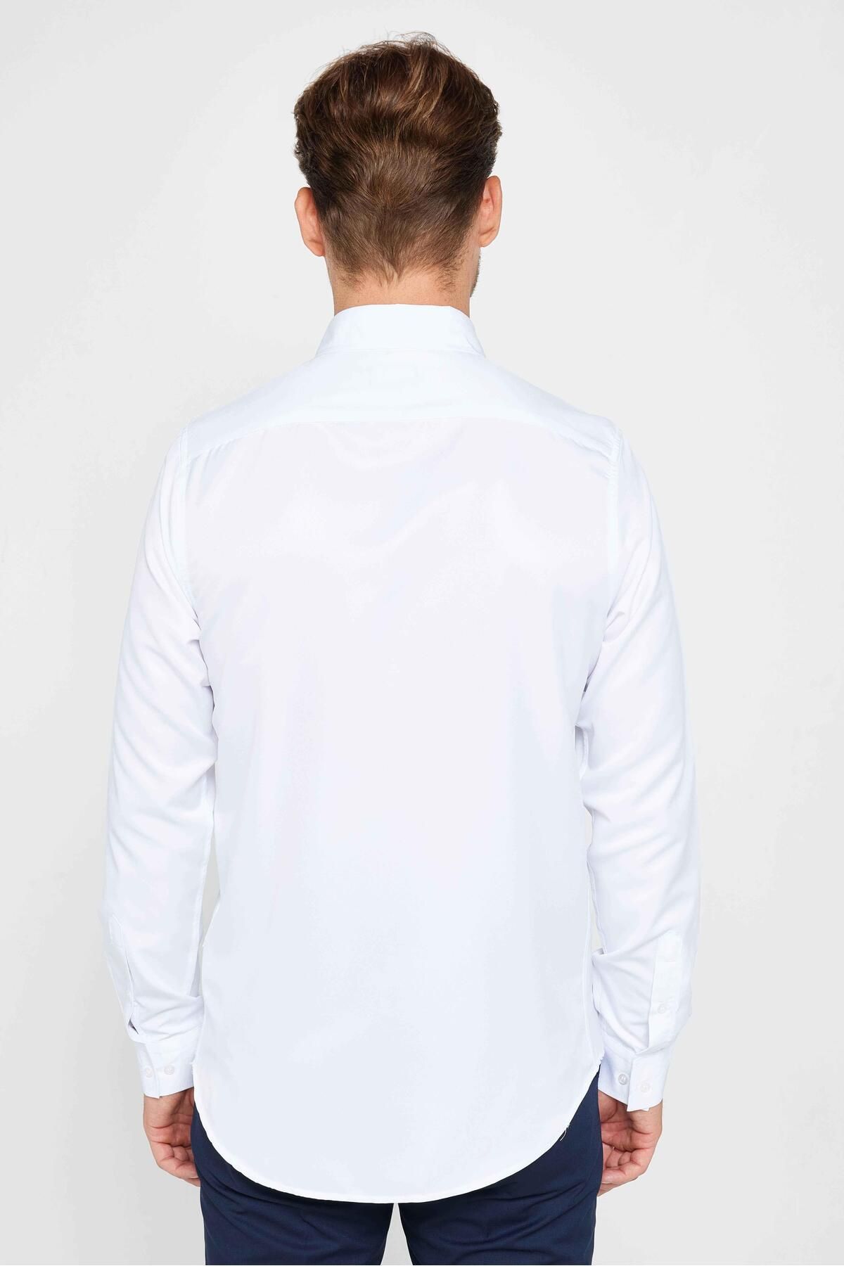 Tudors-Slim Fit Μακρυμάνικο εύκολο σιδέρωμα με αναπνέουσα υφή Γραβάτα Four Seasons Λευκό ανδρικό πουκάμισο 5