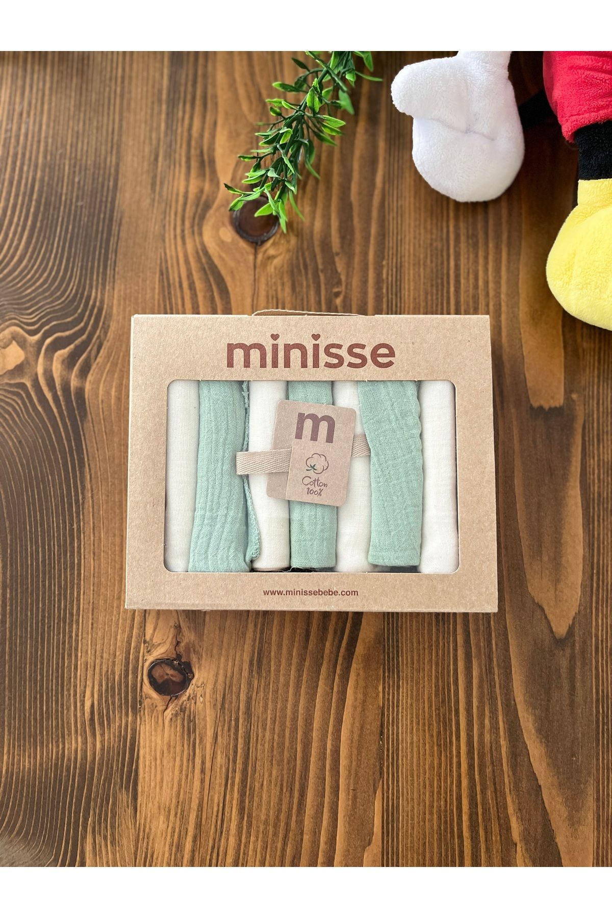 Minisse Organik Müslin Yenidoğan Bebek Hediyelik 7 li Ağız Silme Mendili