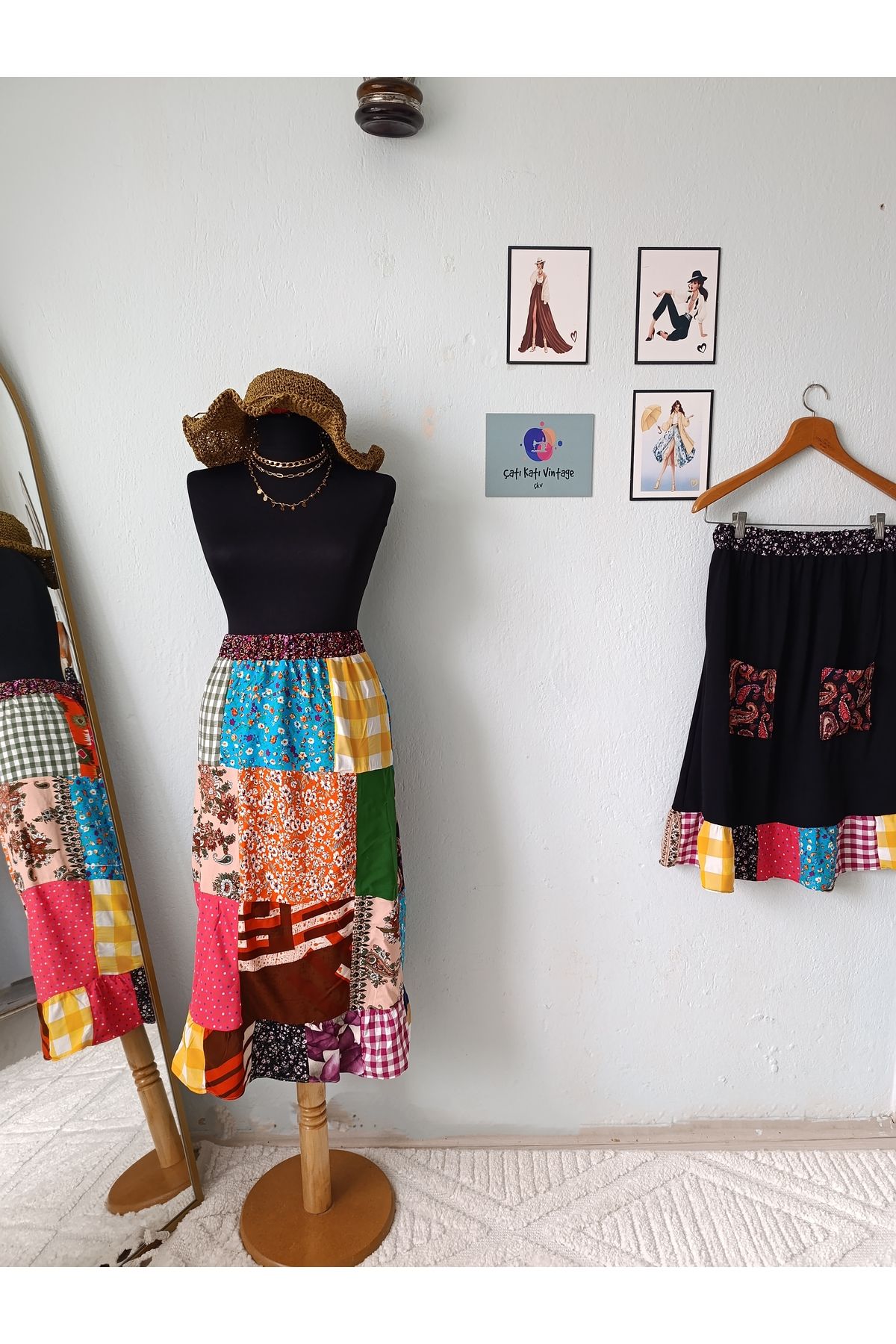 ÇATI KATI Çatı Katı Vintage Özel Tasarım Bohem Patwork Etek