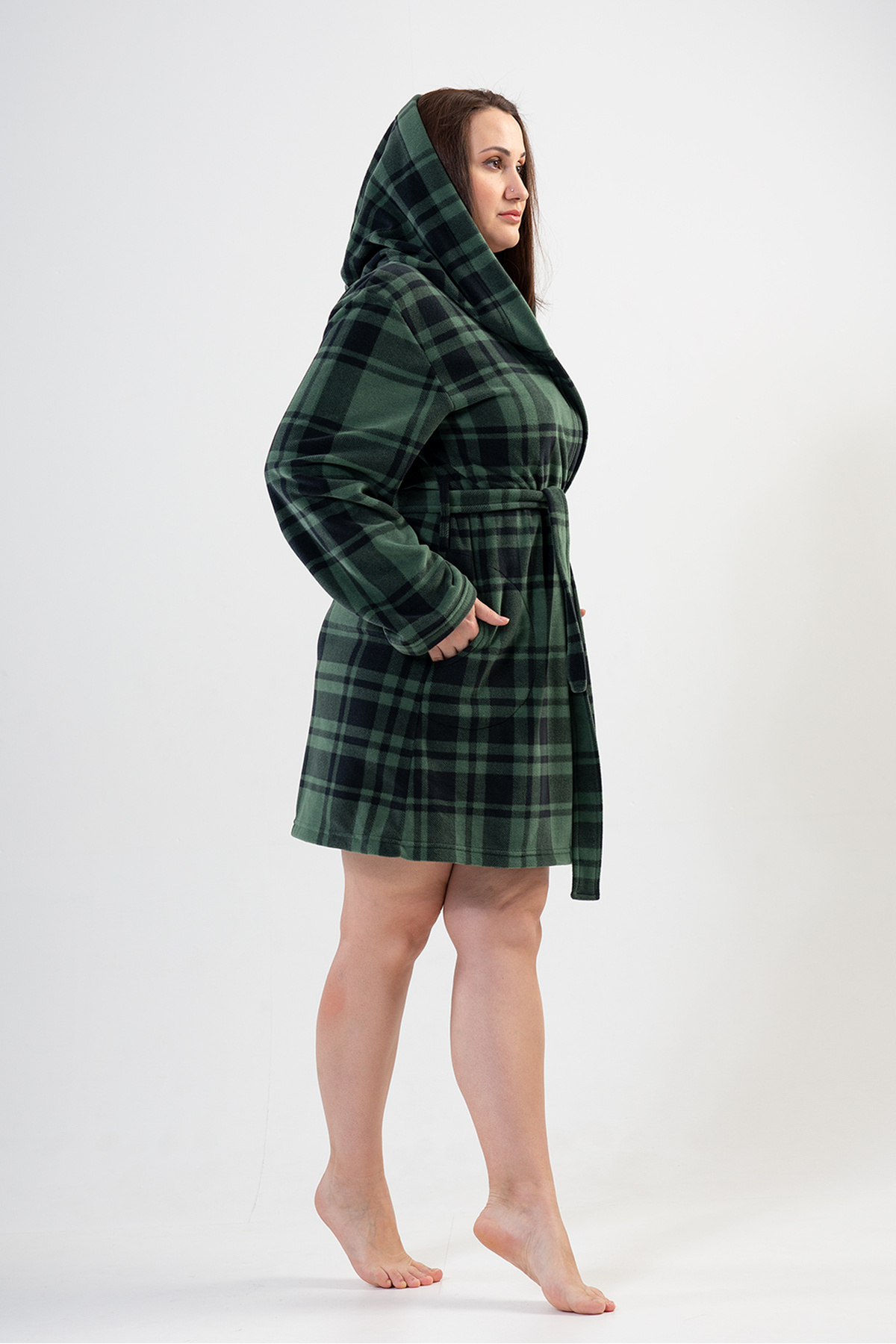 VİENETTA-Women's Fleece Large Size Hooded Short Dressing Gown
,201025 4