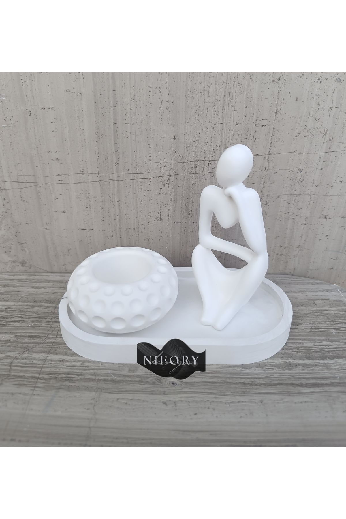 Nifory 520-N038 Dekoratif Beton Sunum Aksesuar Set Beton Biblo Organizer Takımı Çok Amaçlı Dekoratif Set