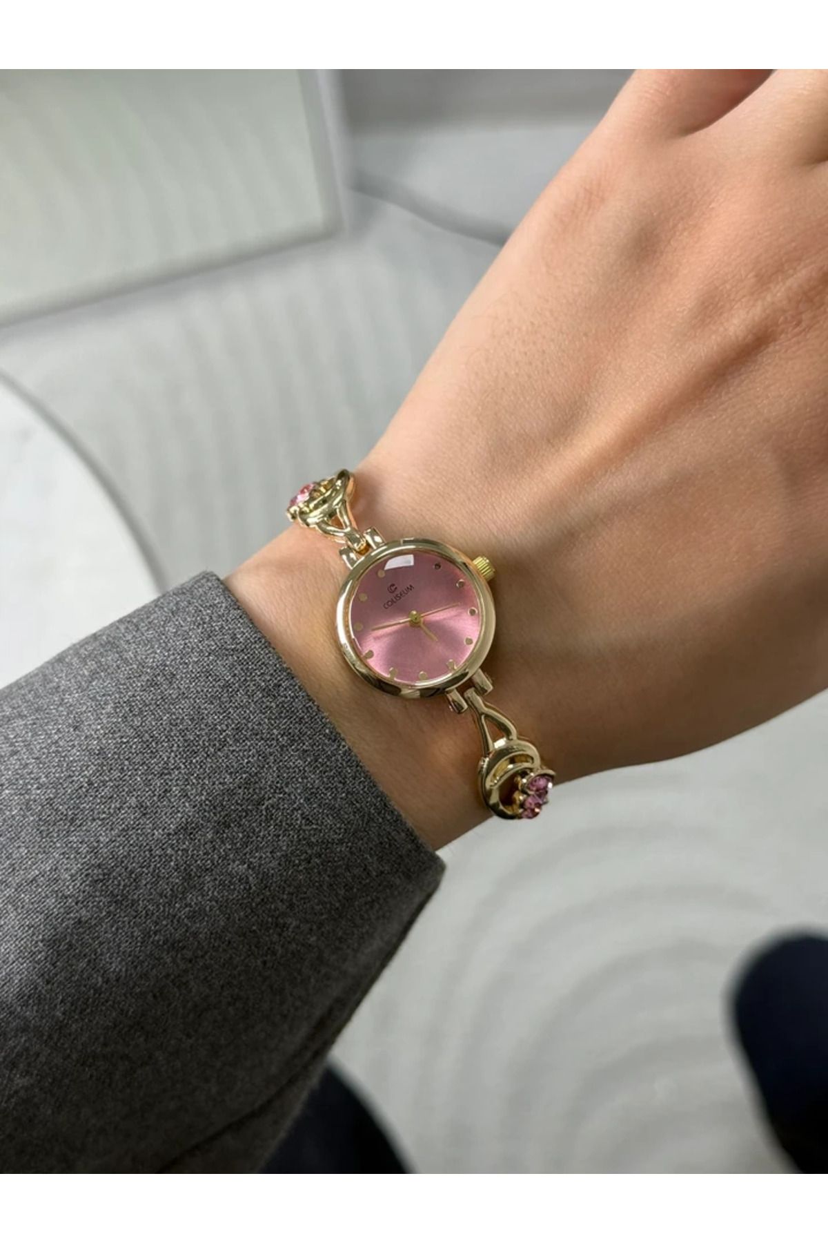 RoseandRoses Hilsulle Yeni Sezon İnce Kordon Kadın Kol Saati Gold (Pembe Kadran)