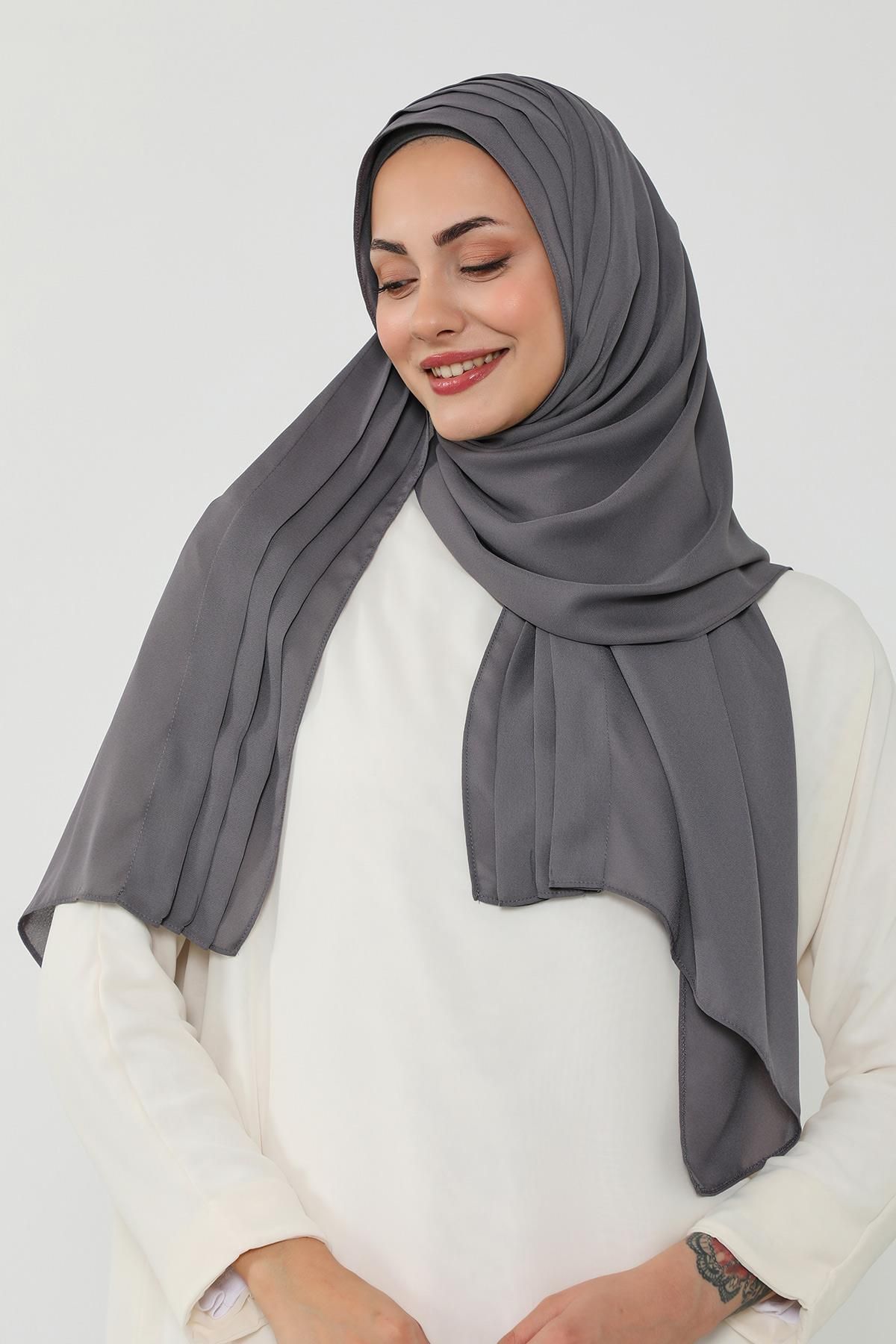 Aisha's Design Penye İç Boneli Pileli Krep Şal,PS-47
