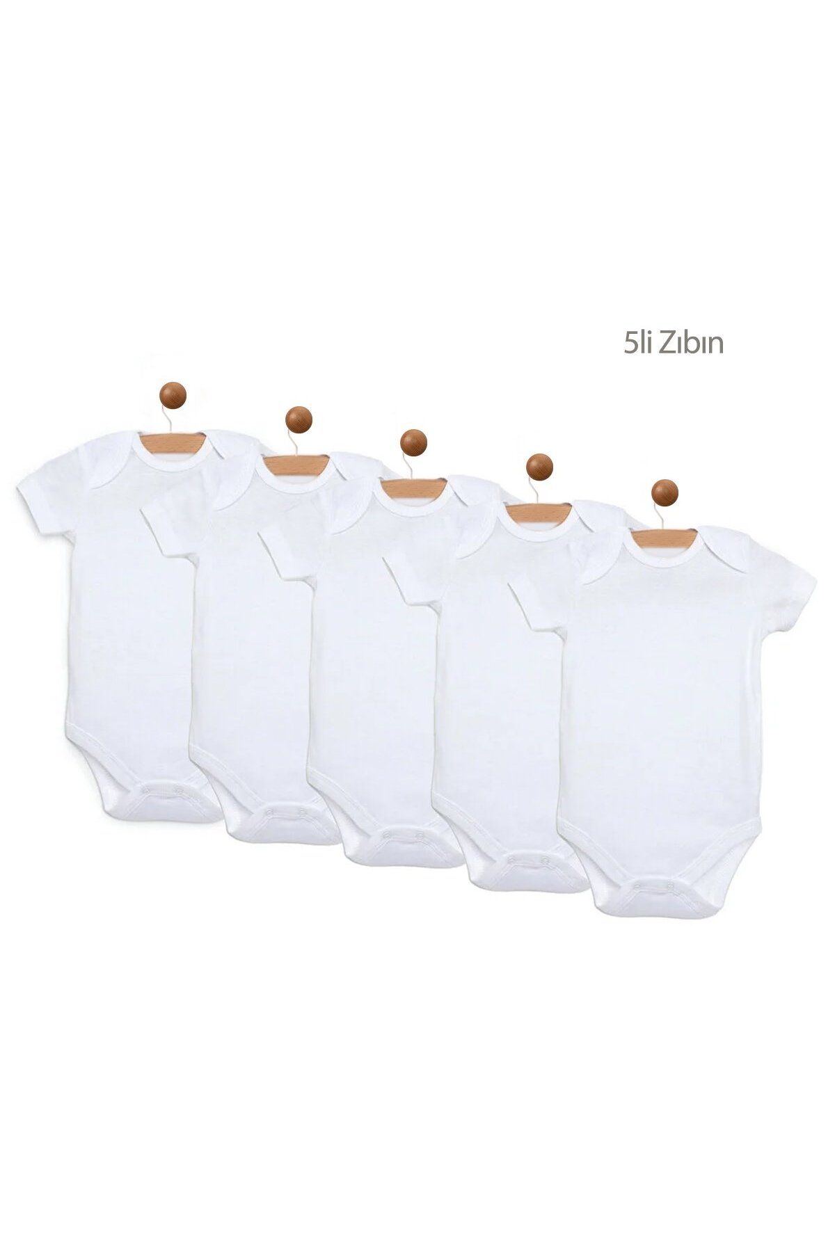 Overdo Bebek Basic Ribana Zarf Yaka 5li Kısa Kol Çıtçıtlı Zıbın Body - Beyaz