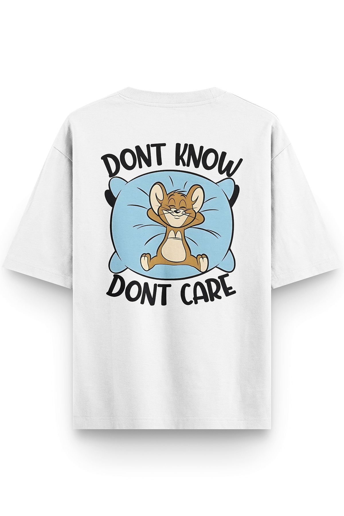 Overoz Beyaz Yarı Oversize Tshirt Tom And Jerry Baskılı Oversize Yazılı Unisex Tişört 1381-B