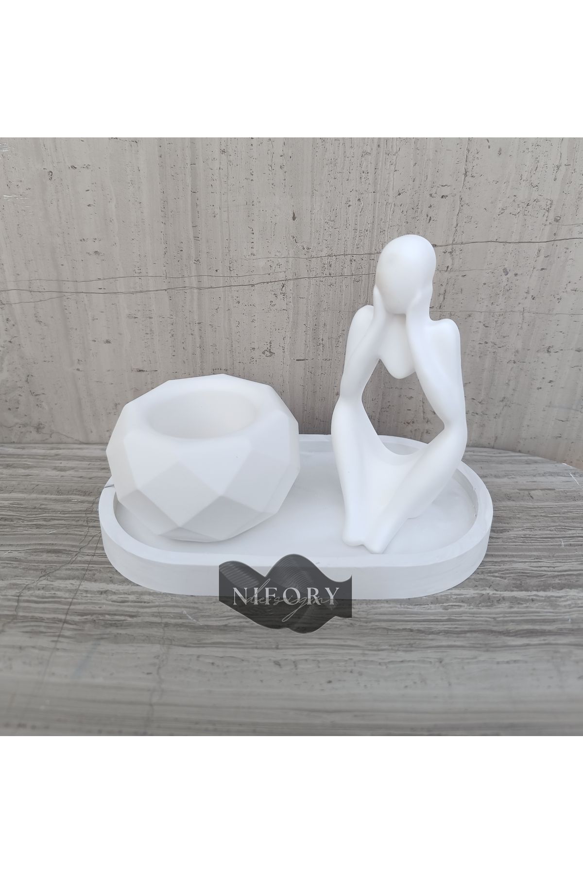 Nifory 520-N036 Dekoratif Beton Sunum Aksesuar Set Beton Biblo Organizer Takımı Çok Amaçlı Dekoratif Set