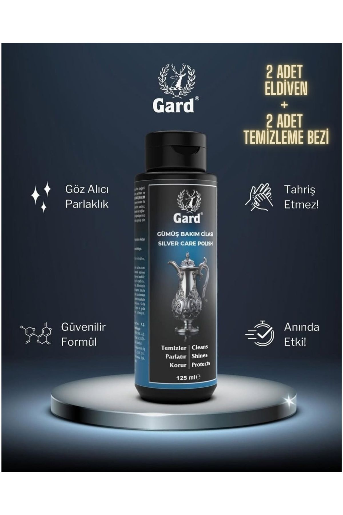 Gard Gümüş Temizleme Ve Parlatıcı Cilası 125ml + 2Adet Eldiven + 2 Adet Parlatma Bezi