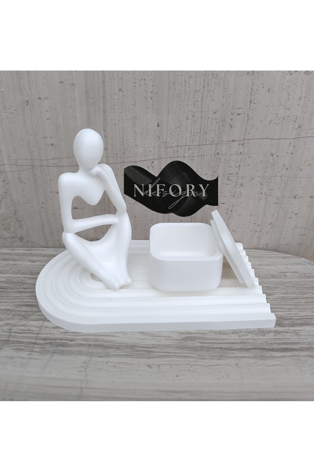 Nifory 520-N055 Dekoratif Beton Sunum Aksesuar Set Beton Biblo Organizer Takımı Çok Amaçlı Dekoratif Set