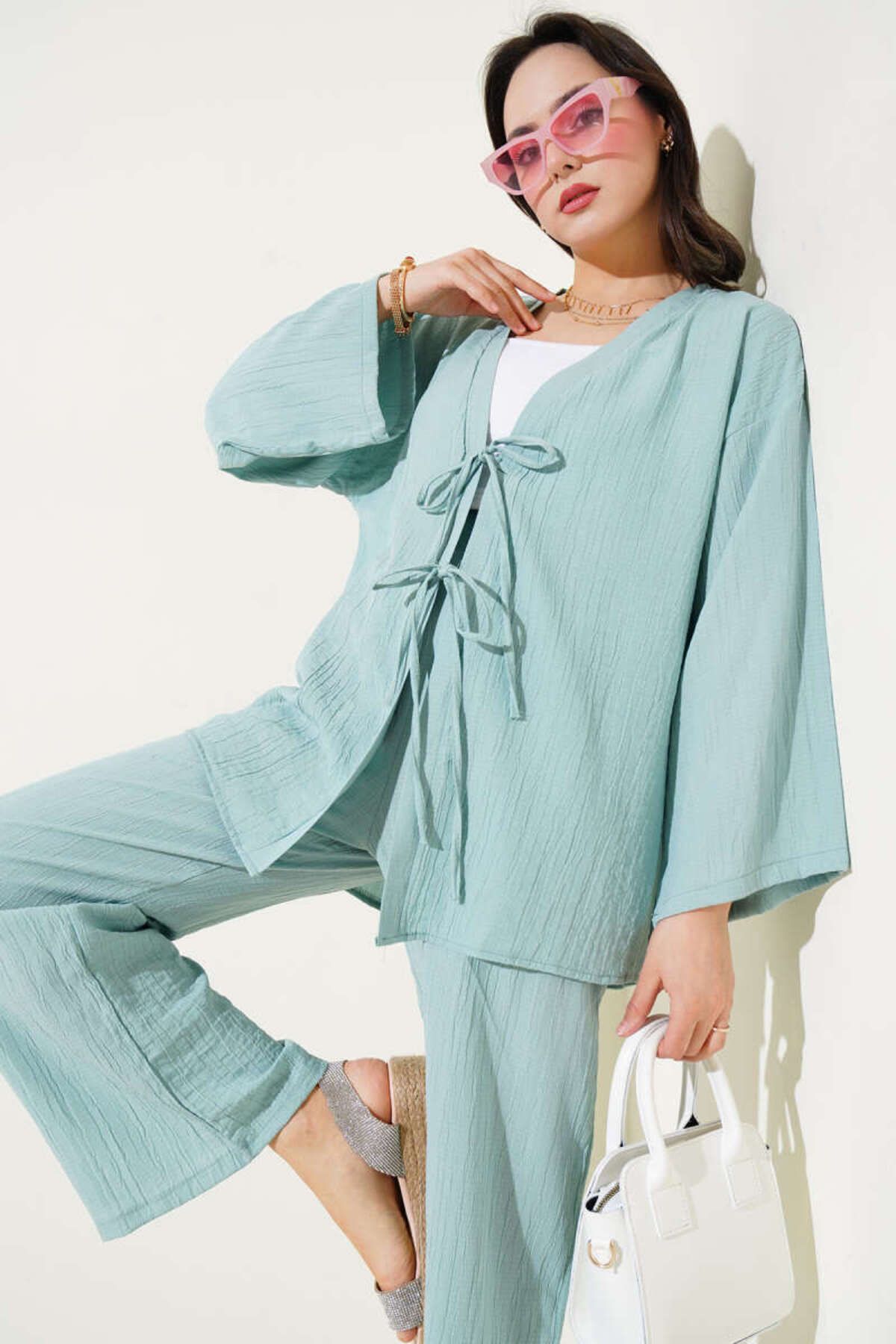 VOLT CLOTHİNG-Damen-Kimono-Doppelset mit Schnürung vorne 2