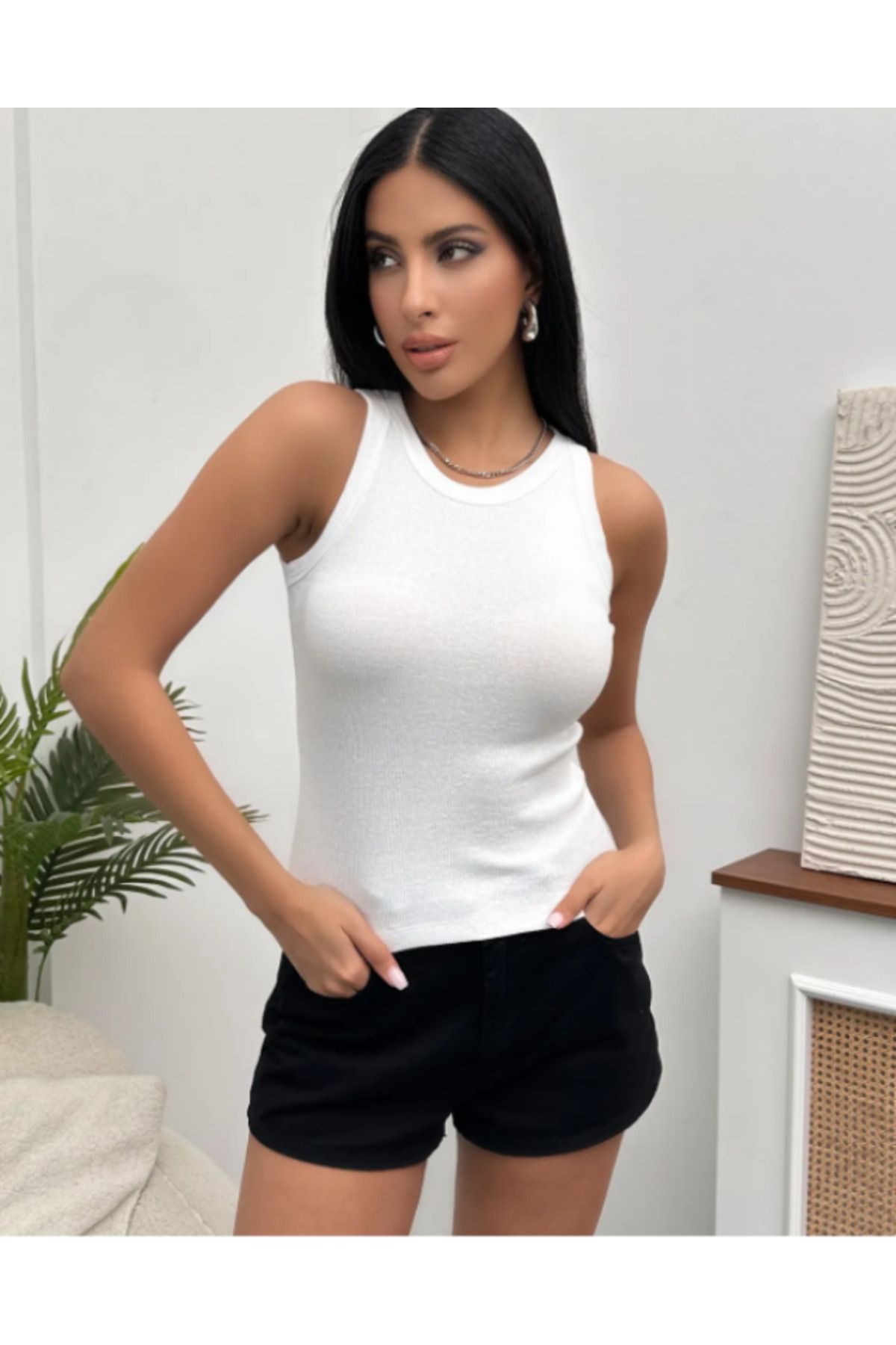 MODA Kadın Esnek Crop Halter Yaka Fitilli Örme Bluz (ŞERİCE MAĞAZAMIZDA FARKLI RENKLER MEVCUTTUR)