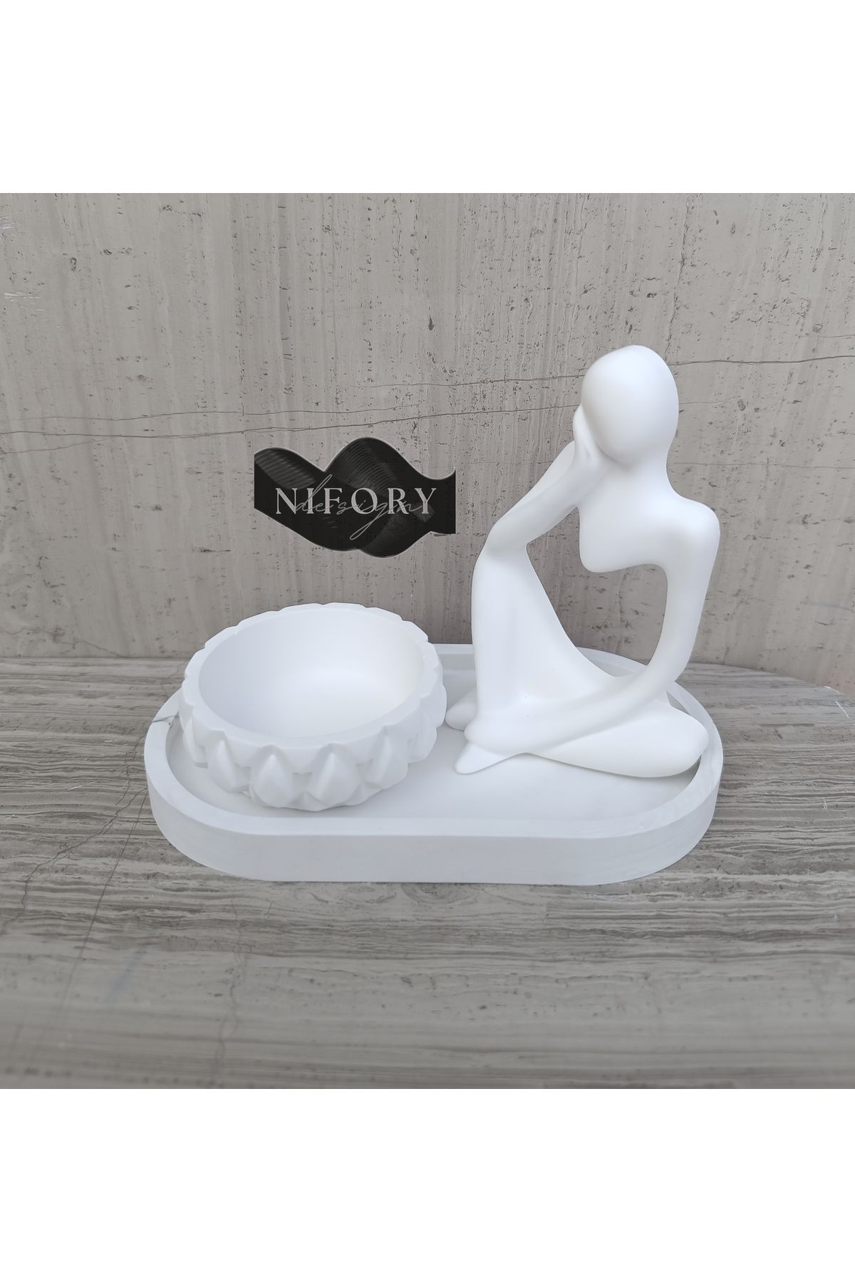Nifory 520-N042 Dekoratif Beton Sunum Aksesuar Set Beton Biblo Organizer Takımı Çok Amaçlı Dekoratif Set