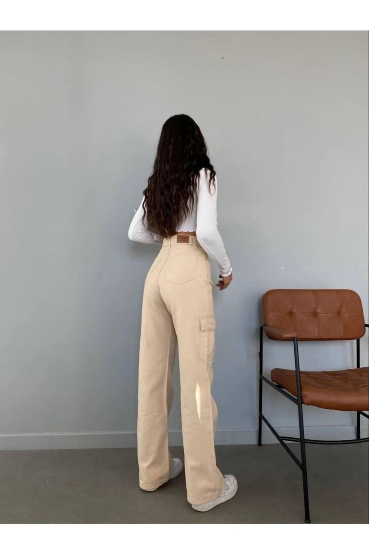 G Wear Kadın Likralı Salaş Bej Kargo Cep Palazzo Jean