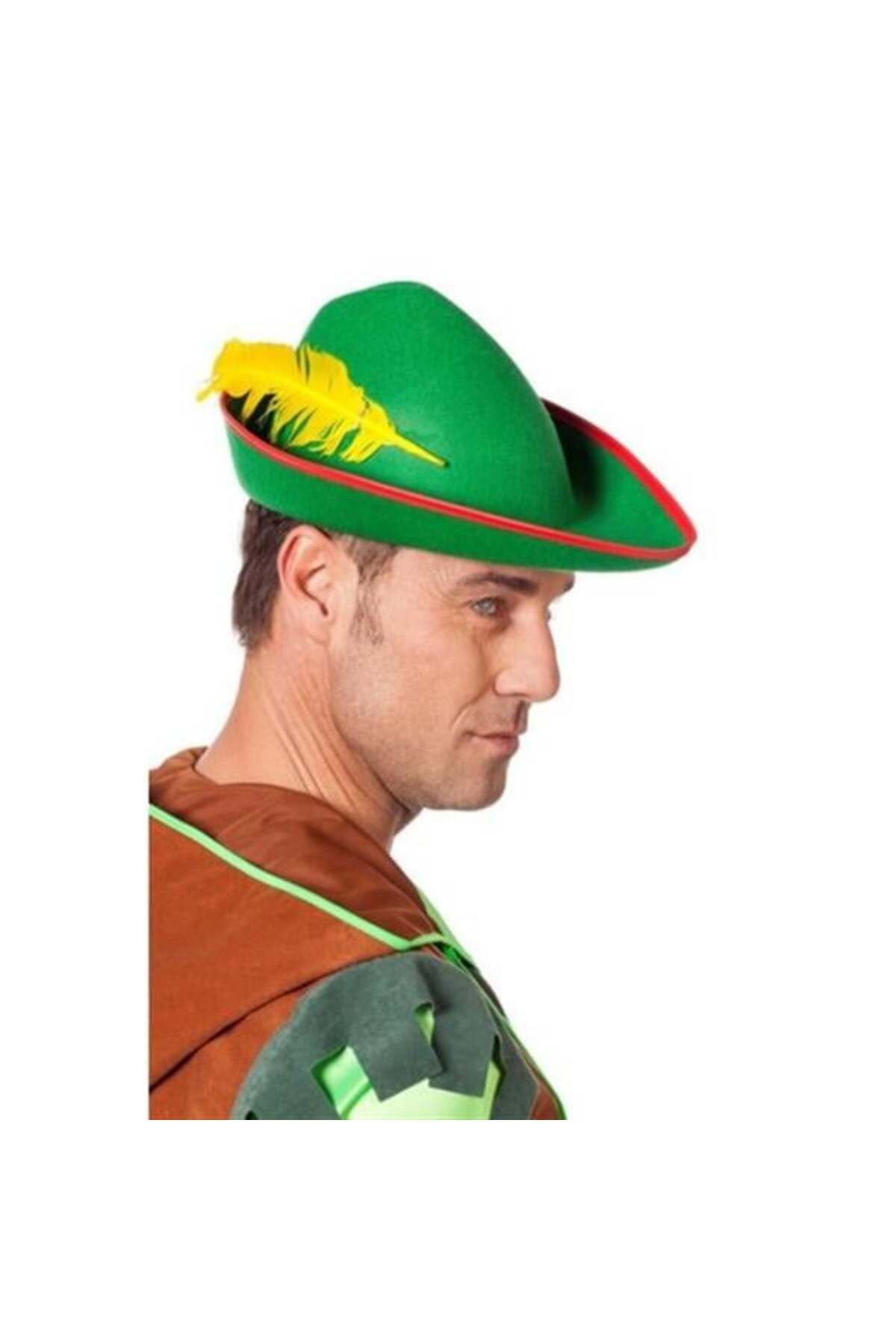 ÖYKÜ VE YİĞİT Yeşil Renk Robin Hood Şapkası Sarı Tüylü