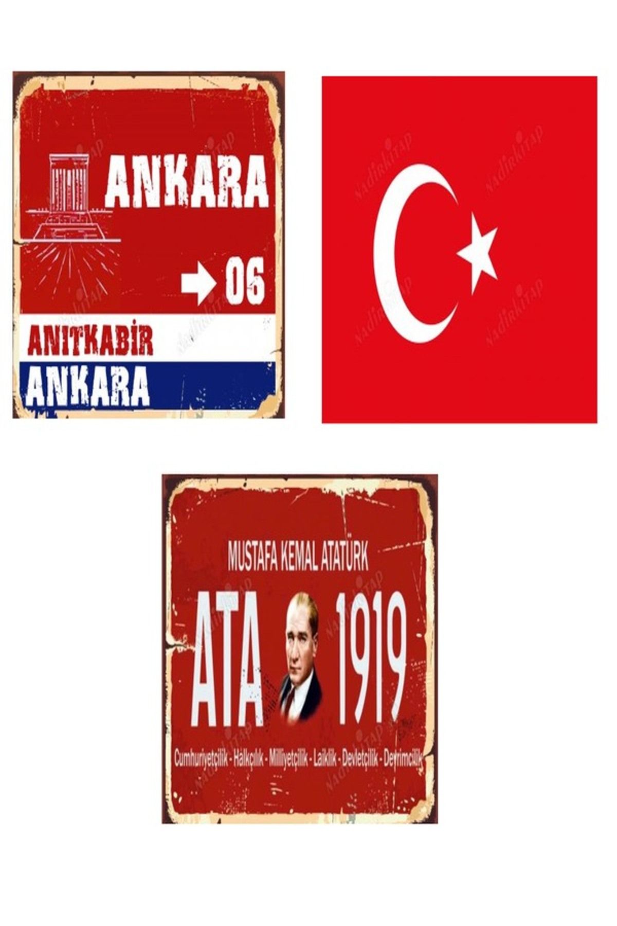 Marsis Yayınları Ankara Atatürk Türk Bayrağı Ahşap Poster 3 Parça 20*30