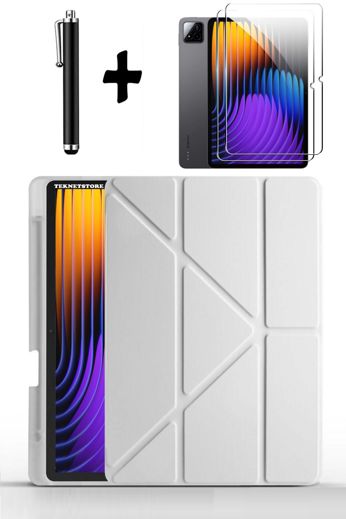 TEKNETSTORE Xiaomi Pad 7 Pro / Pad 7 Uyumlu Kılıf Kalem Bölmeli Standlı Kılıf + Ekran Koruyucu + Kalem 3'lü Set