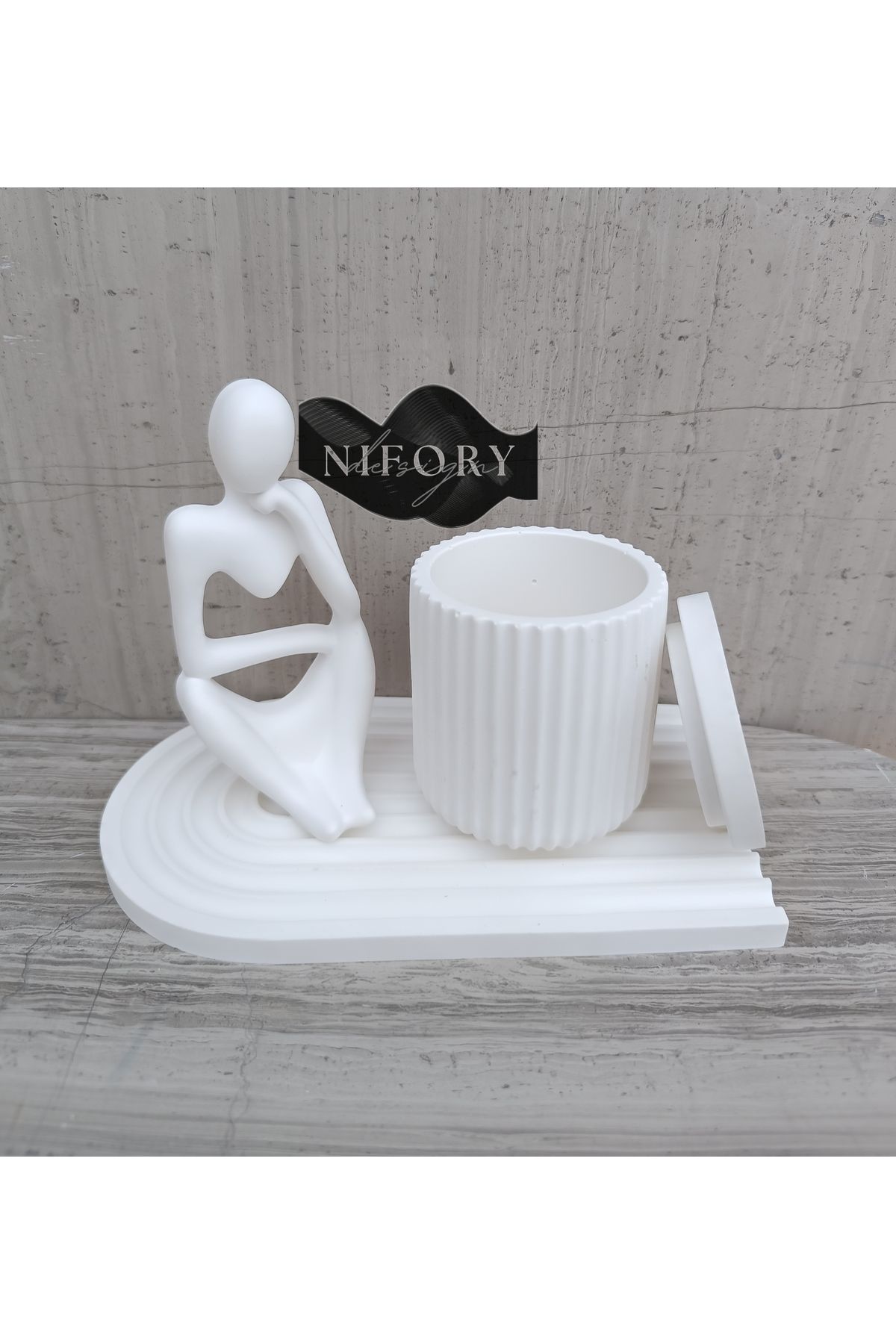 Nifory 520-N054 Dekoratif Beton Sunum Aksesuar Set Beton Biblo Organizer Takımı Çok Amaçlı Dekoratif Set