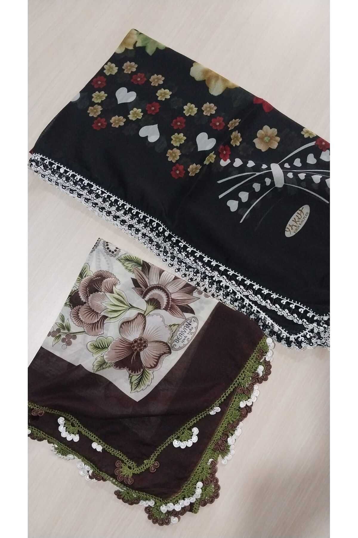 Papatyam El işi 2 Adet Tığ ve Mekik Oyalı Yazma/Tığ ve Mekik Yazma/Vintage/Çeyizlik Yemeni/100x100/Polyester