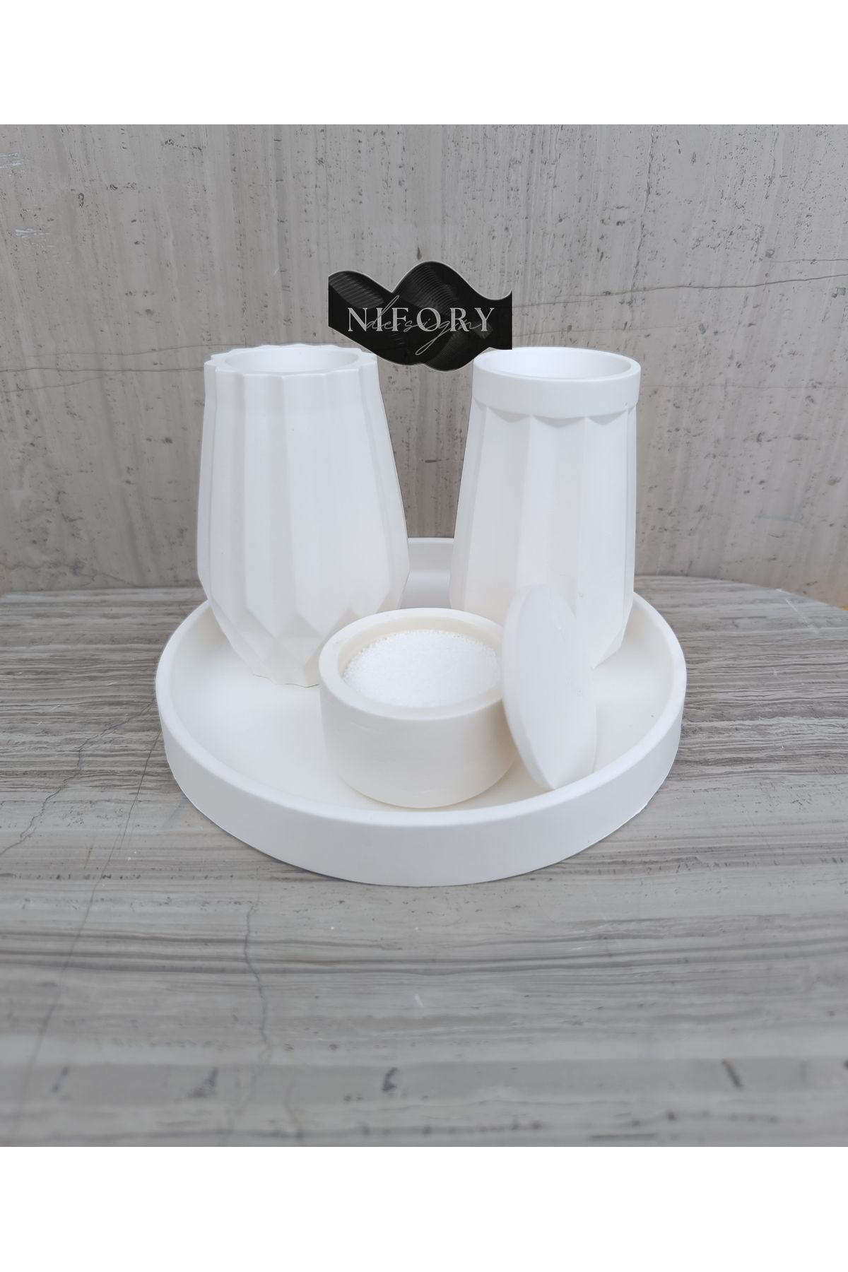 Nifory 520-N058 Dekoratif Beton Sunum Aksesuar Set Beton Biblo Organizer Takımı Çok Amaçlı Dekoratif Set