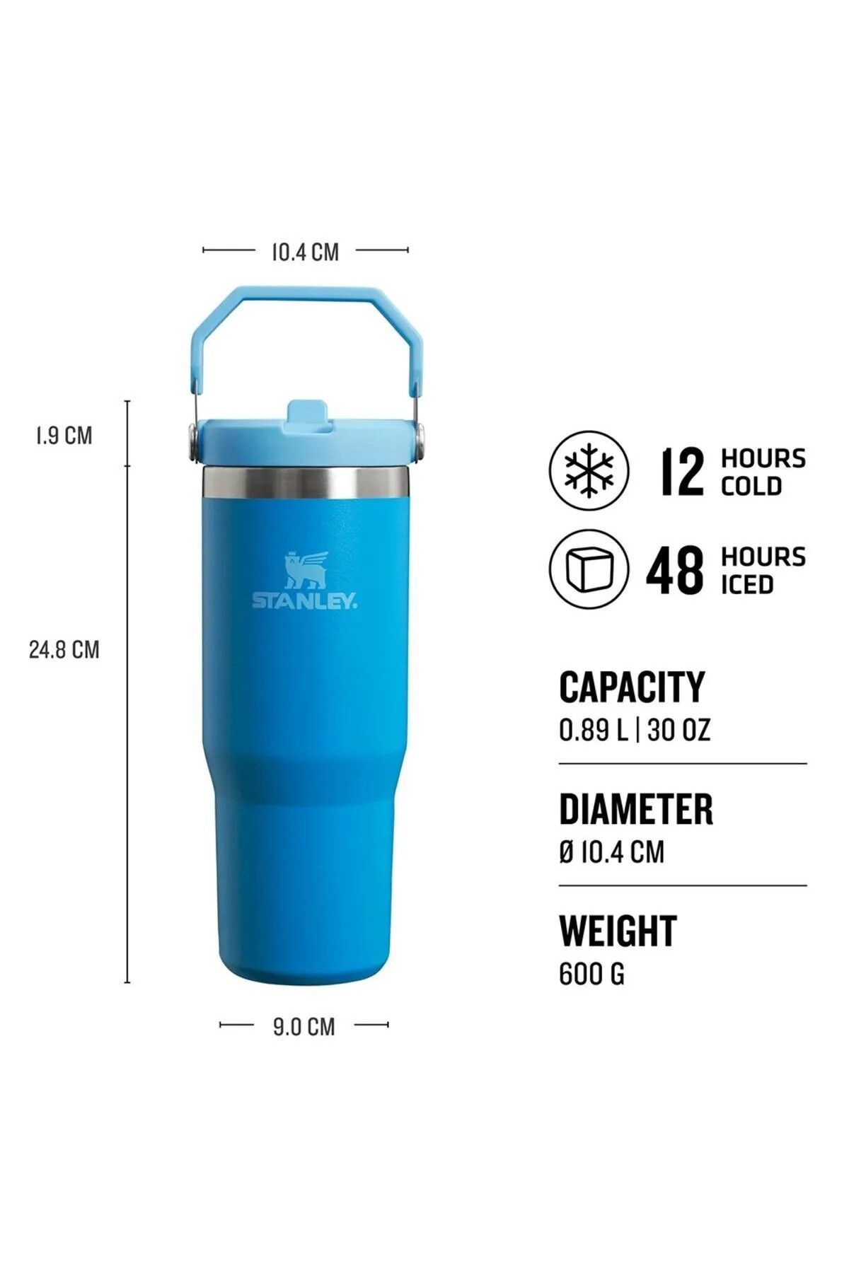فلاسک آبی جریان یخ Flip Straw Pipetan Thermos Cup 0.89 Lt Stanley