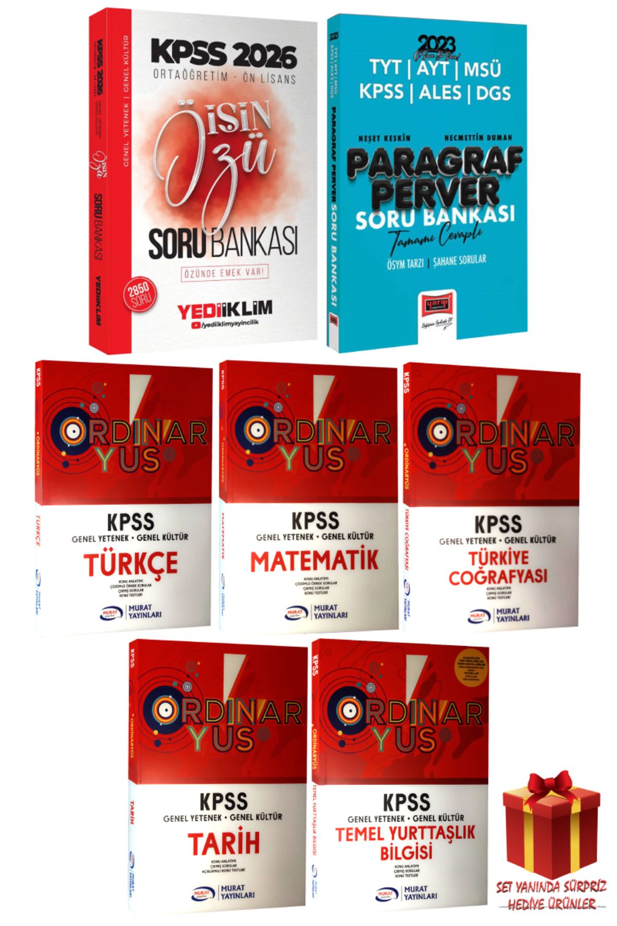 Yediiklim Yayınları 2026KPSS Ortaöğretim Ön Lisans İşin Özü Soru Bankası+Murat Ordinaryus Konu Anlatımı Modüler+Paragraf