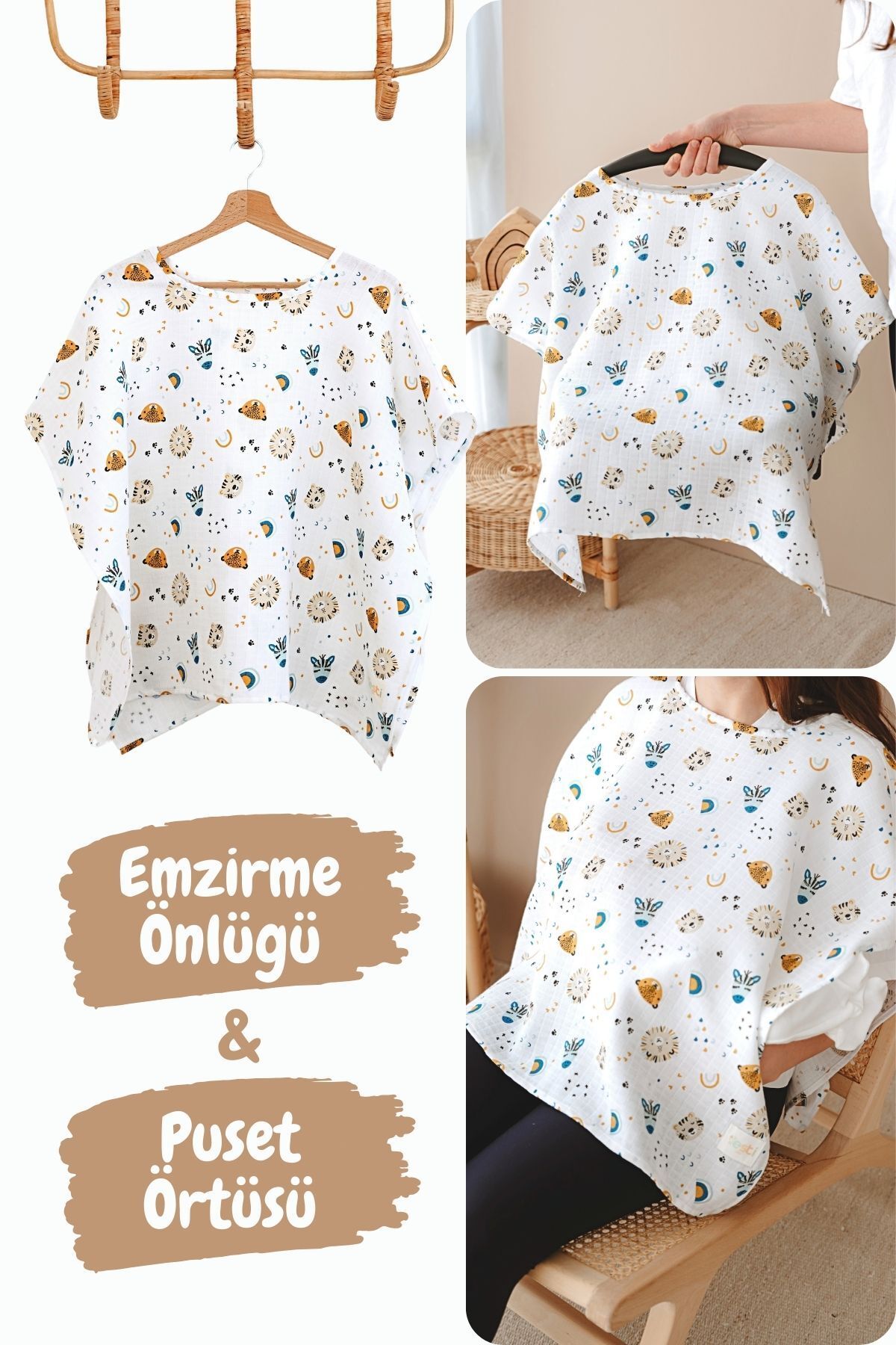 ESTİ Baby Çok Amaçlı Müslin Emzirme Önlüğü / Puset Örtüsü / Bebek Arabası Örtüsü %100 Pamuk 85x130 cm