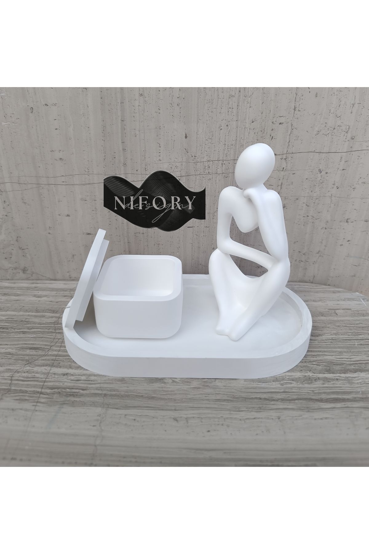 Nifory 520-N044 Dekoratif Beton Sunum Aksesuar Set Beton Biblo Organizer Takımı Çok Amaçlı Dekoratif Set