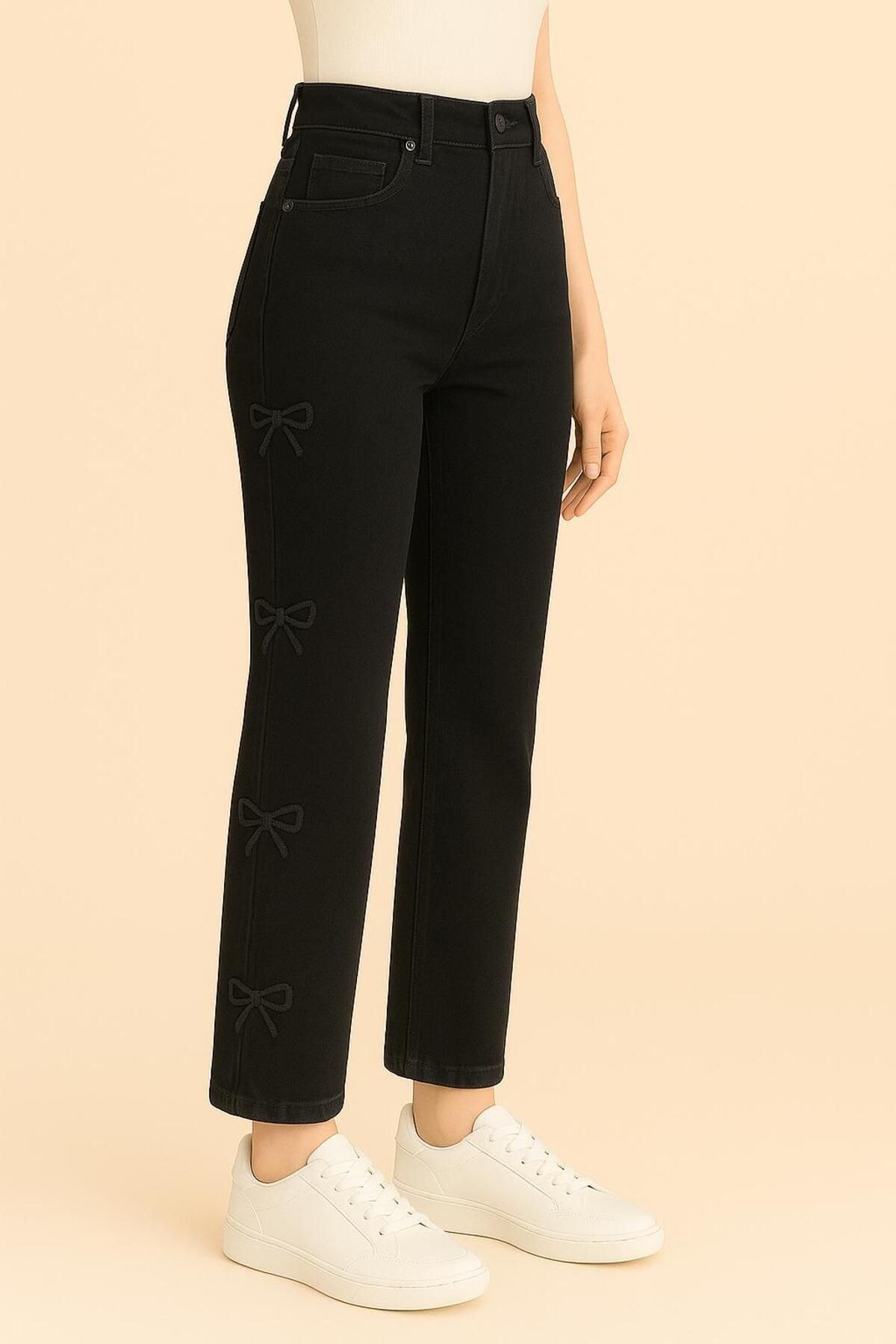 ELONİ KADIN JEANS PAPYON DESENLİ SALAŞ KOT PANTOLON